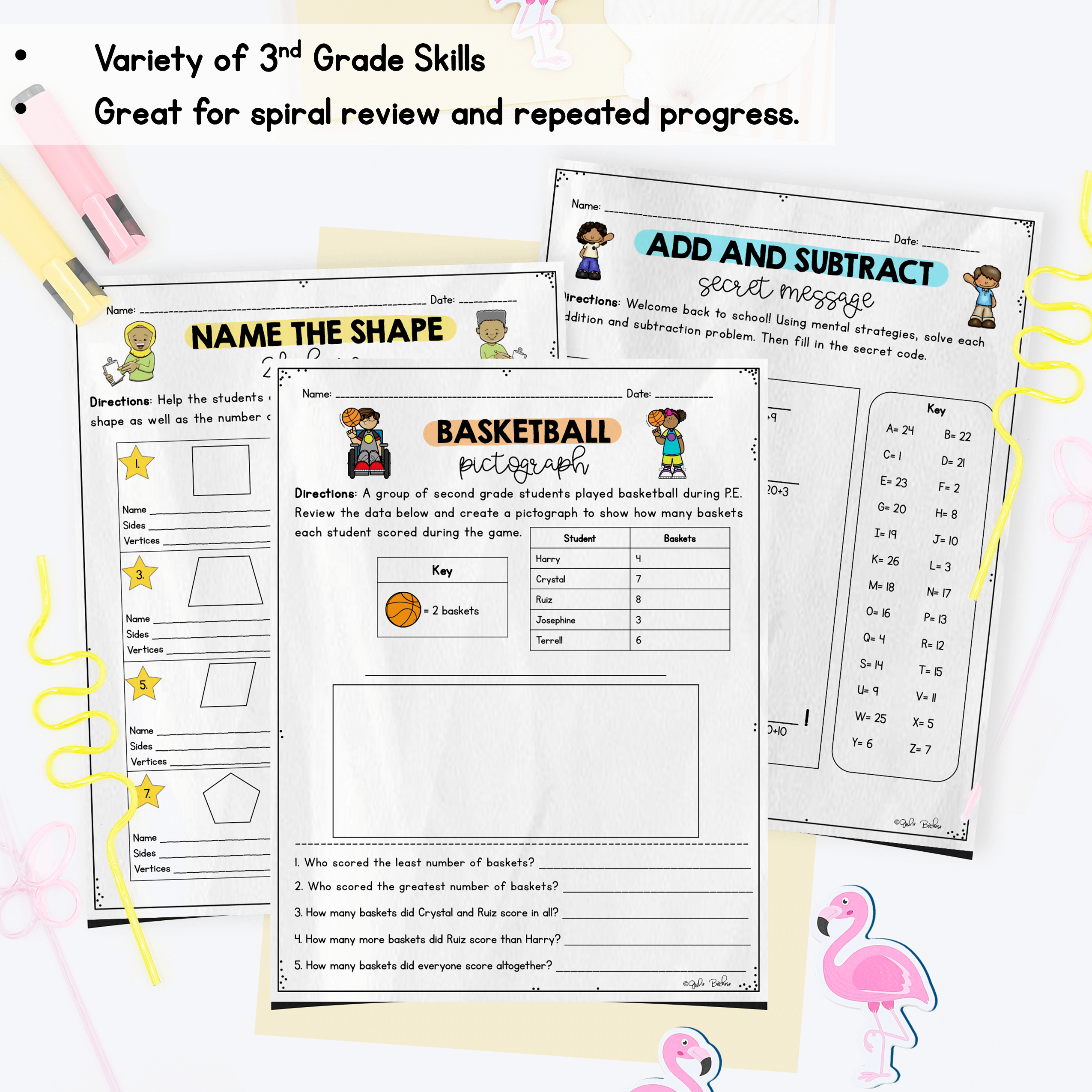 August Themed Math Practice - 3rd Grade - Image 3