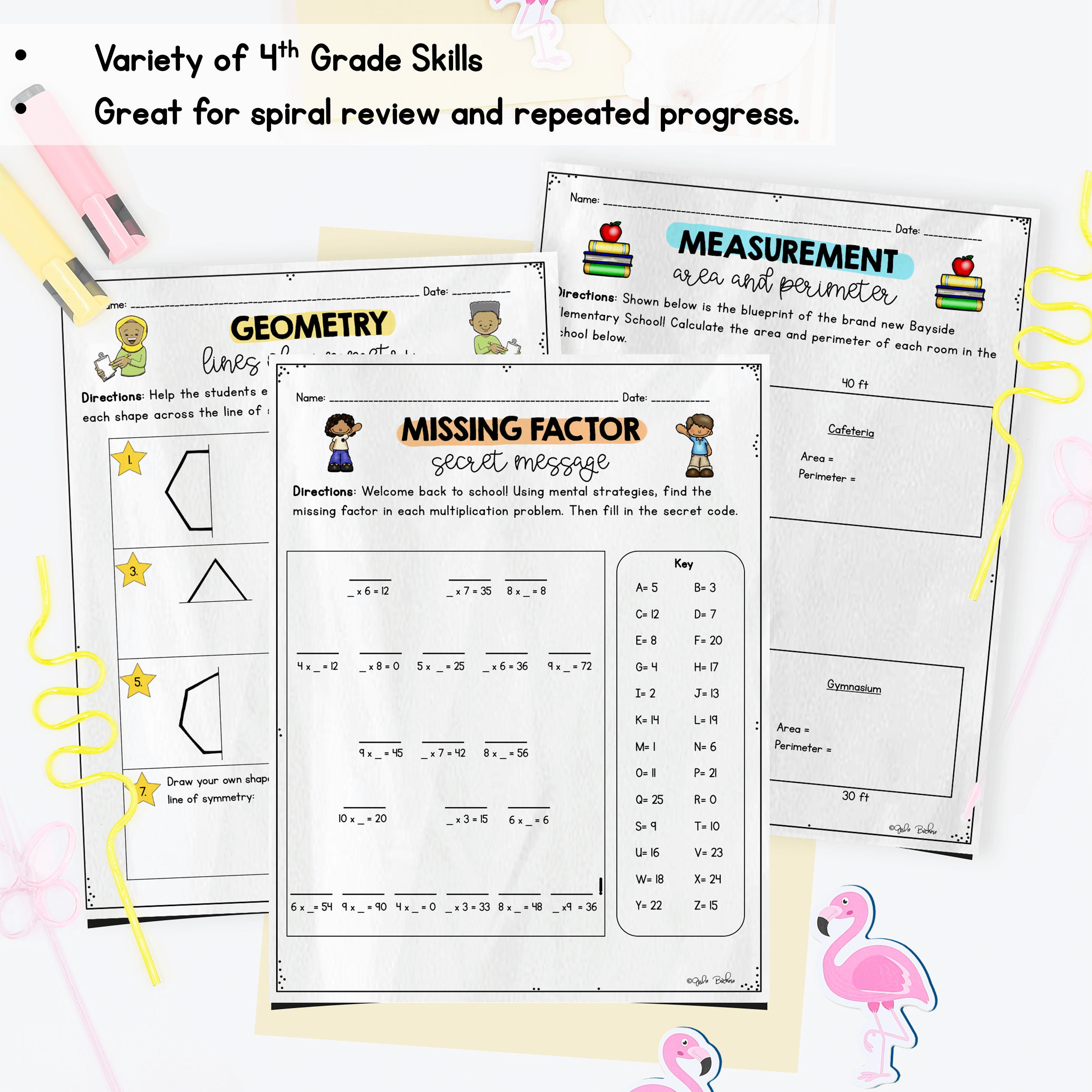 August Themed Math Practice - 4th Grade - Image 3