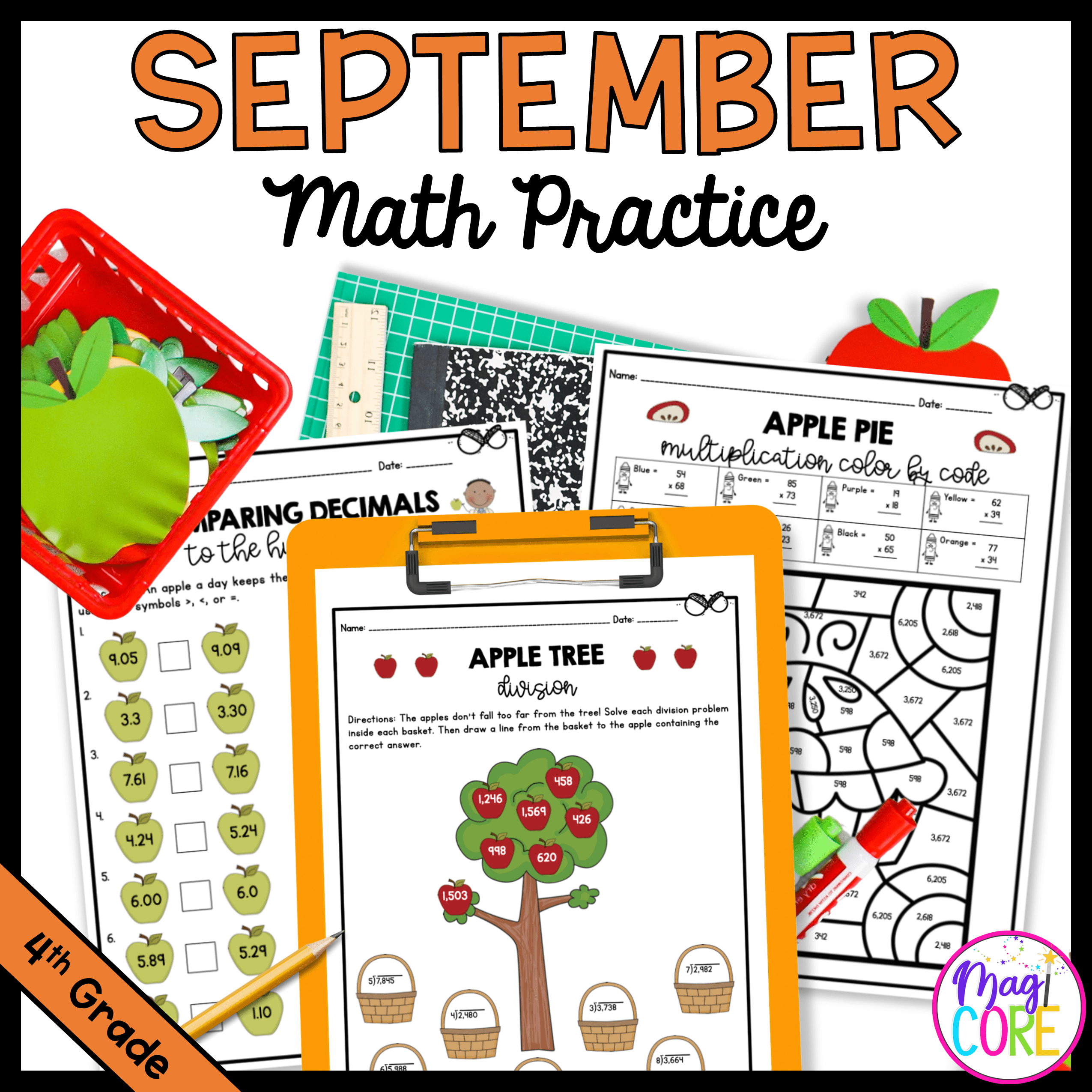 September Themed Math Practice - 4th Grade