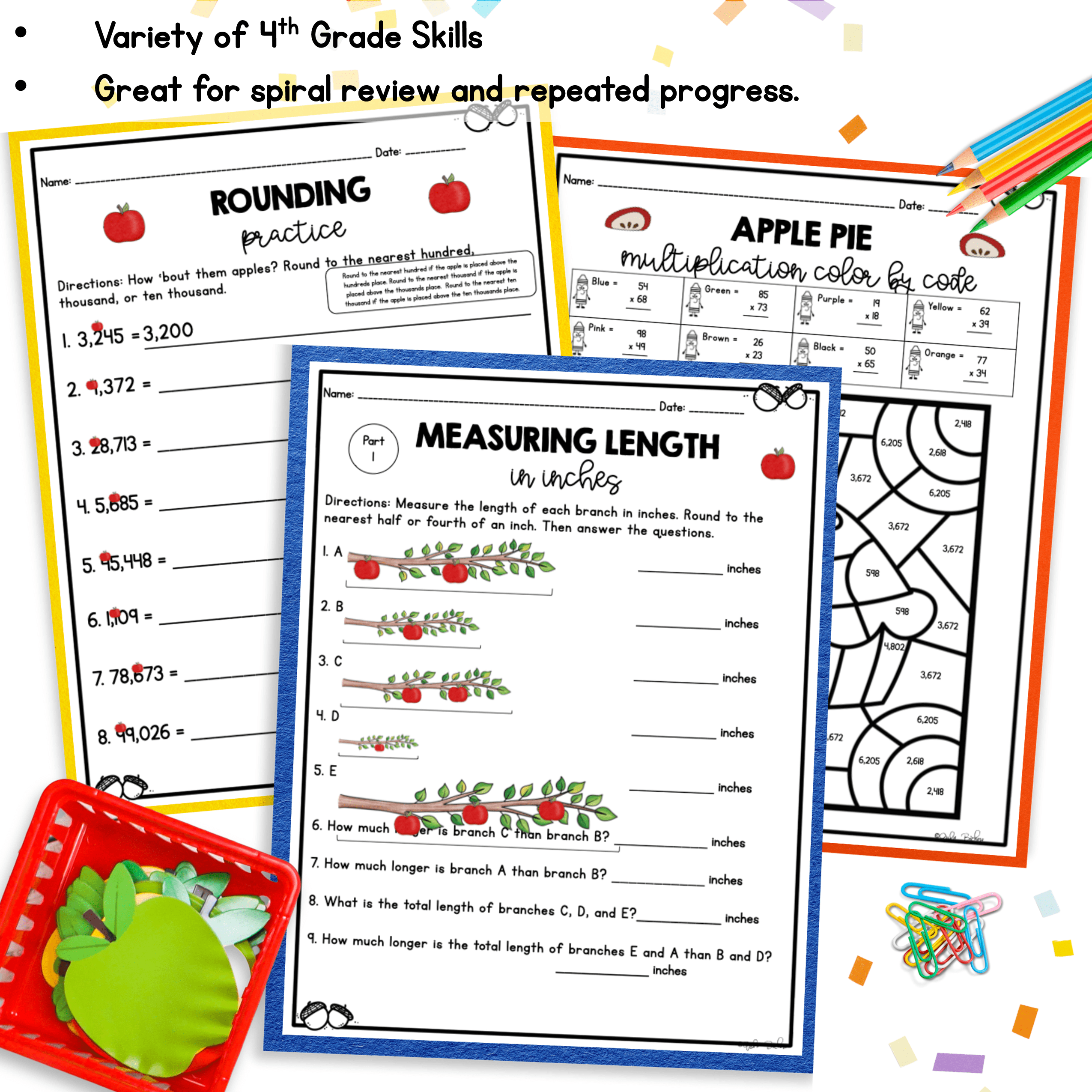 September Themed Math Practice - 4th Grade - Image 3