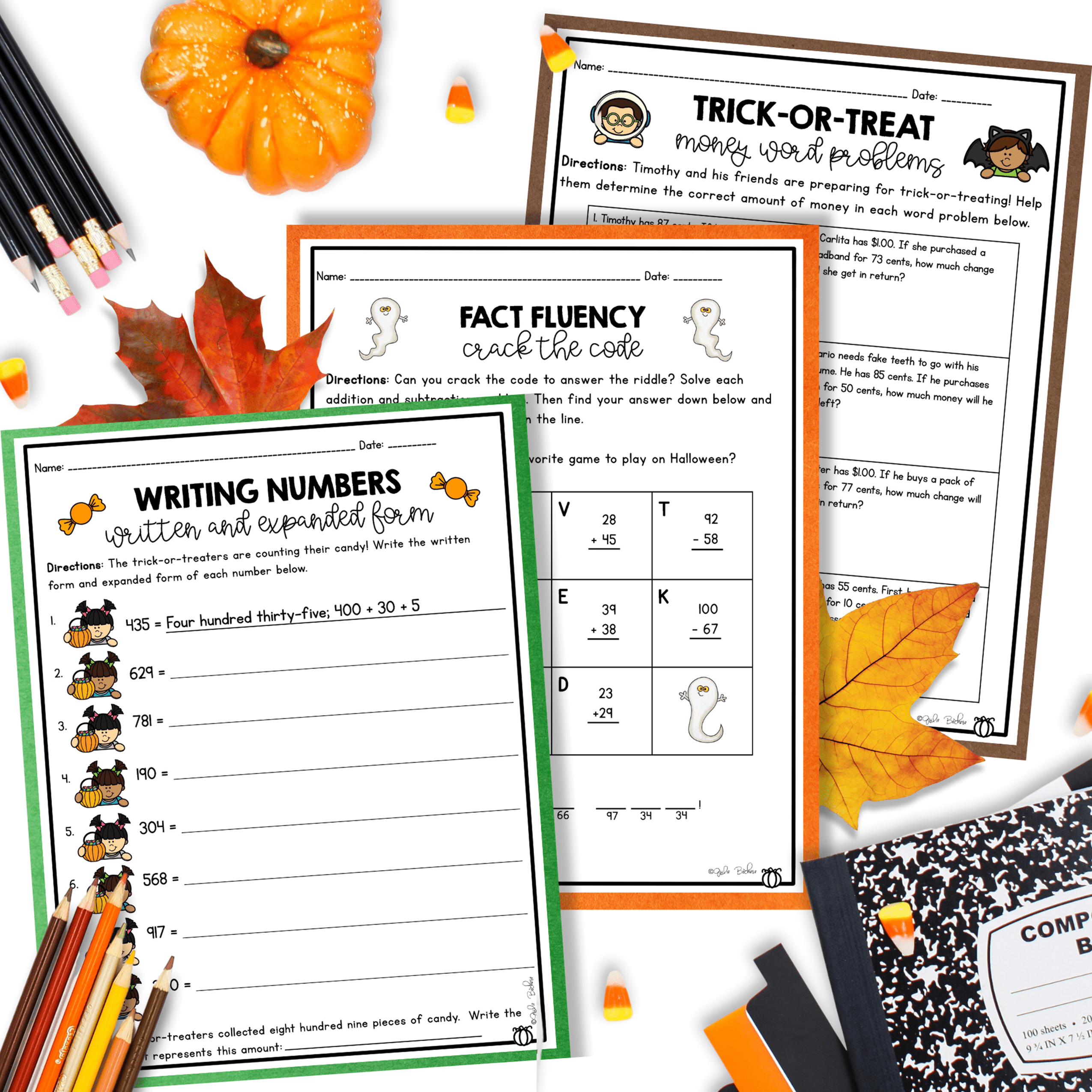 October Themed Math Practice - 2nd Grade - Image 4