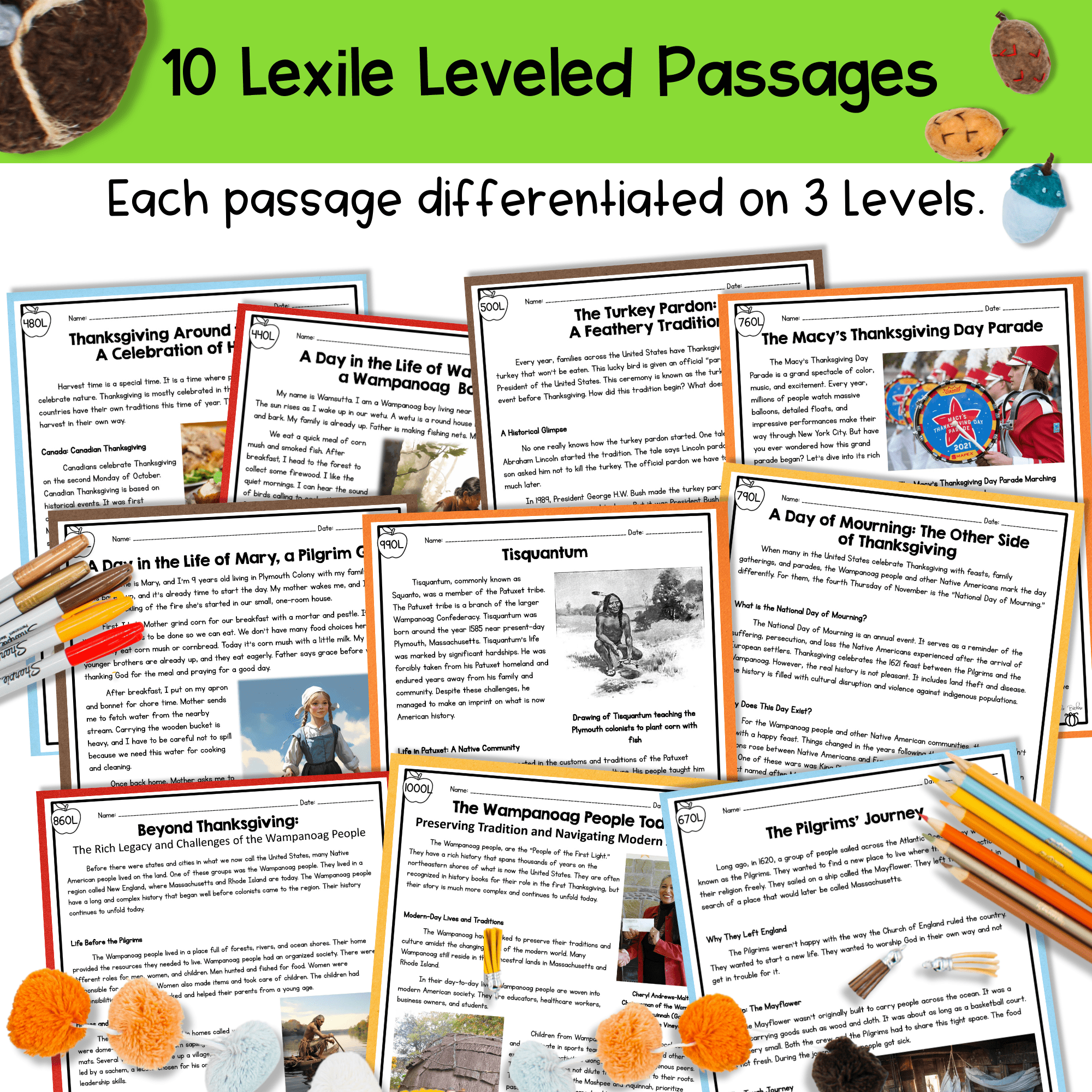 History of Thanksgiving Reading Comprehension Passages Questions Pilgrims Native - Image 3