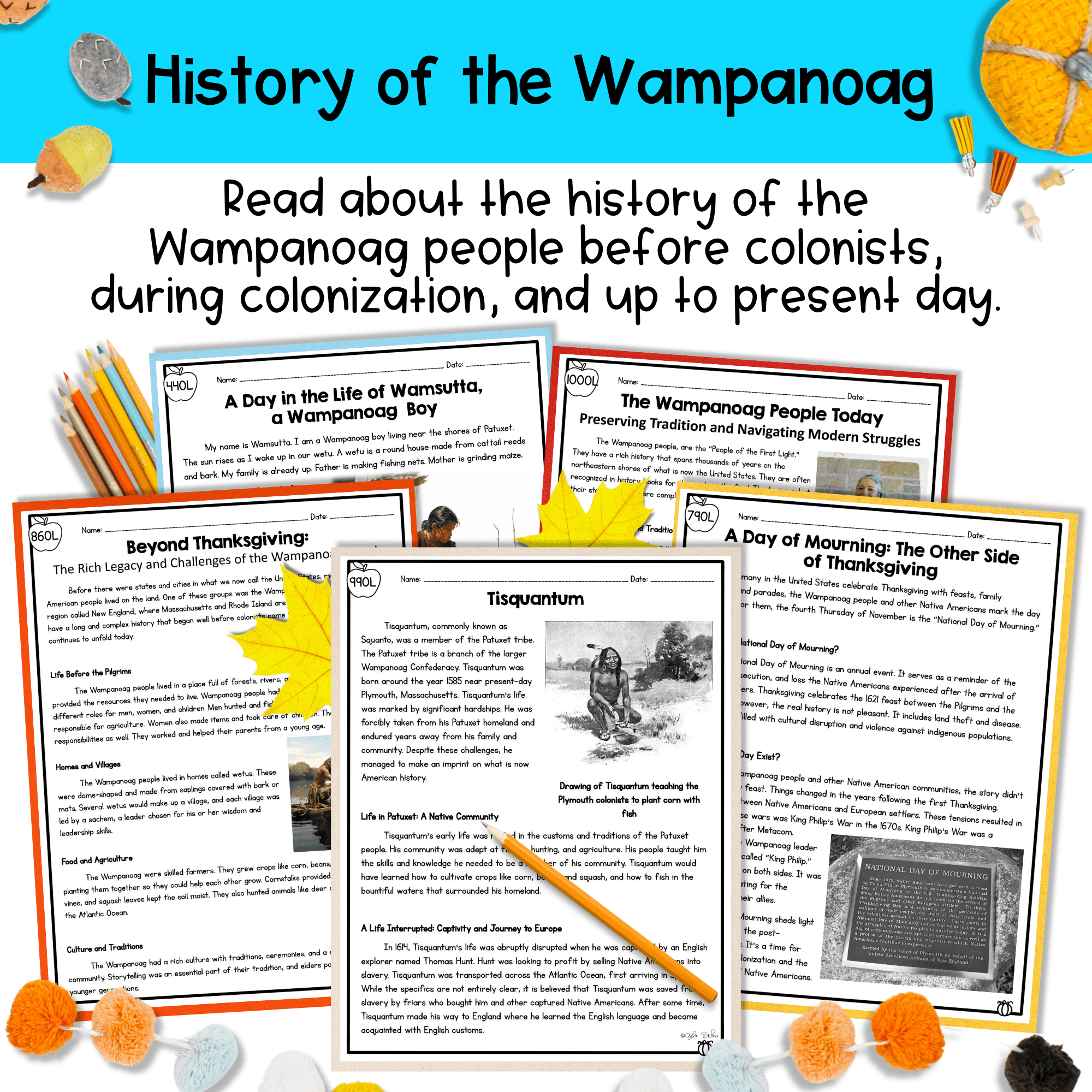 History of Thanksgiving Reading Comprehension Passages Questions Pilgrims Native - Image 4