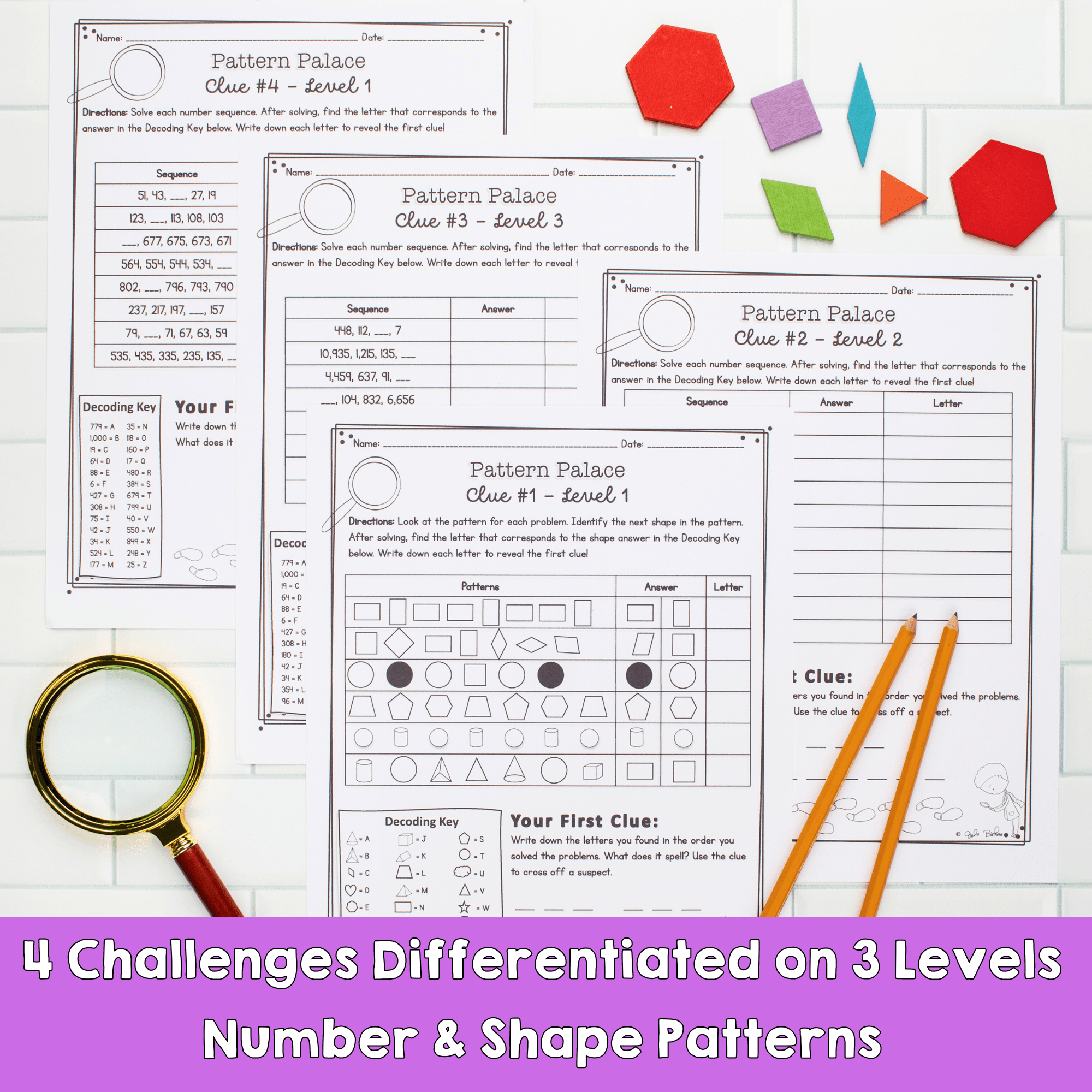 Number & Shape Patterns Mystery Math Activity Worksheets & Digital Resource - Image 2