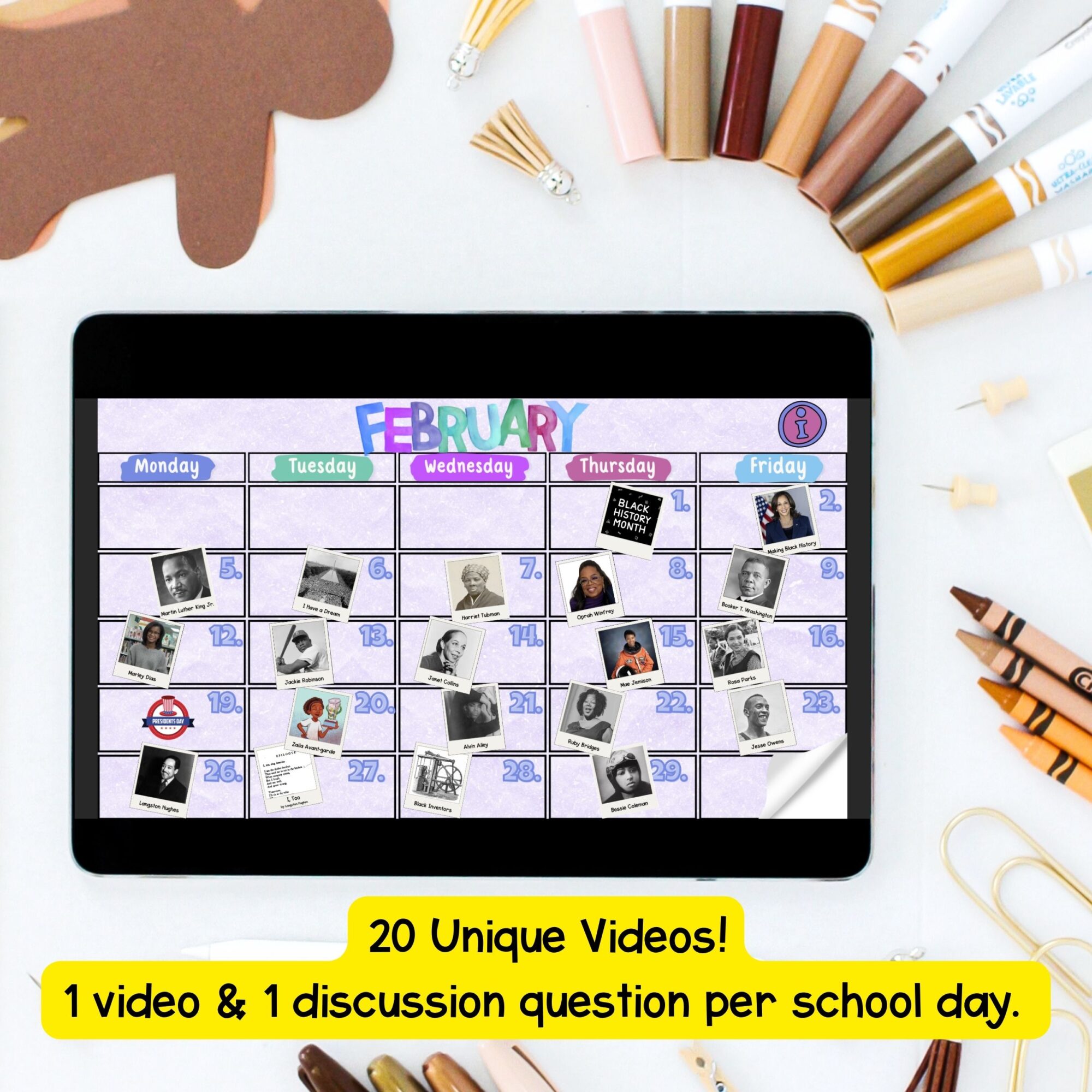 Black History Month Interactive Calendar Daily Videos Questions Digital Resource - Image 2