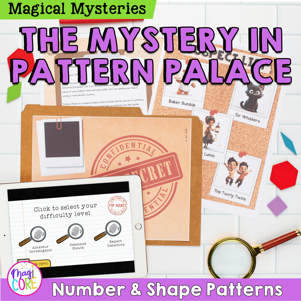 Number & Shape Patterns Mystery Math Activity Worksheets & Digital Resource