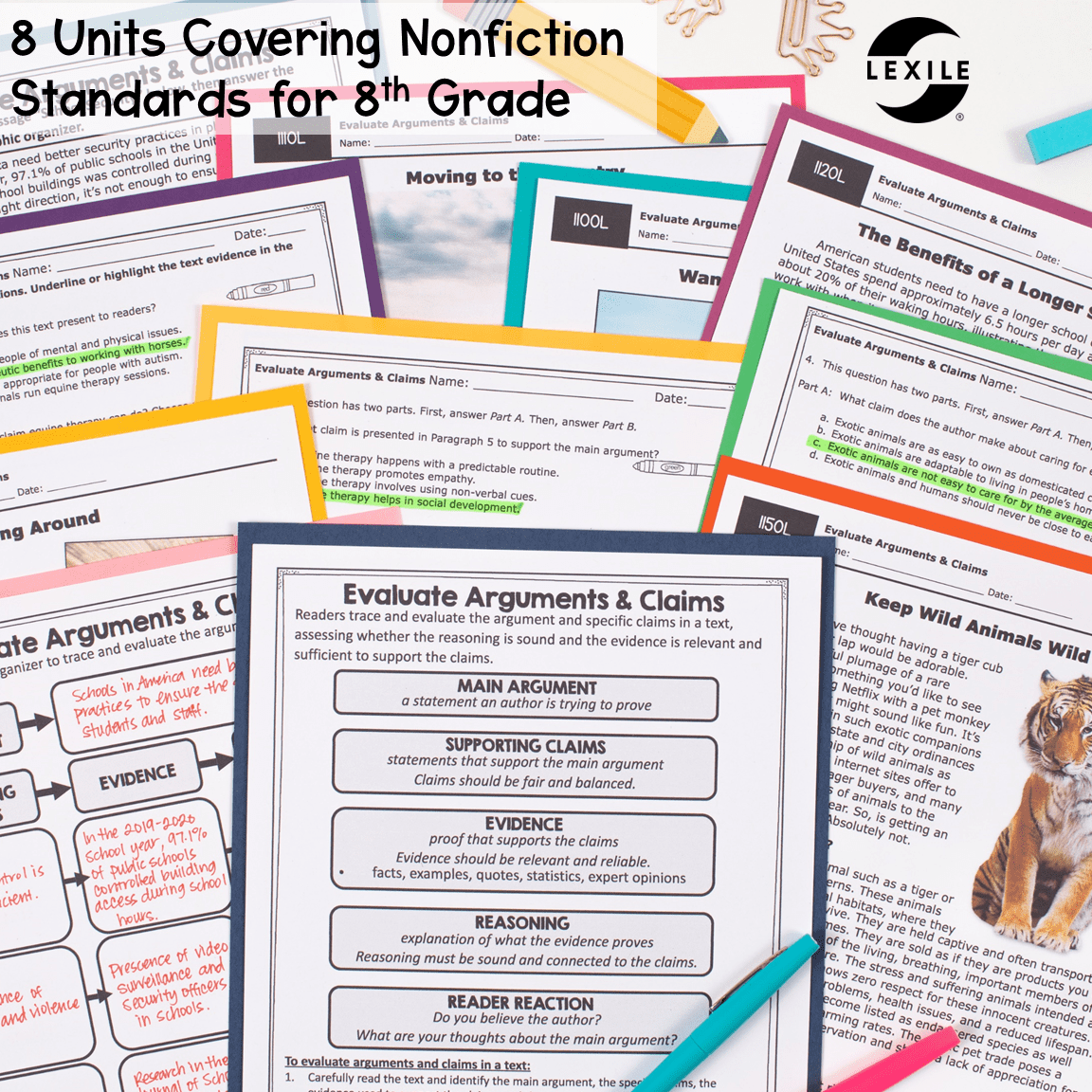 8th Grade Reading Comprehension Nonfiction Bundle - Lexile Leveled Passages - Image 2