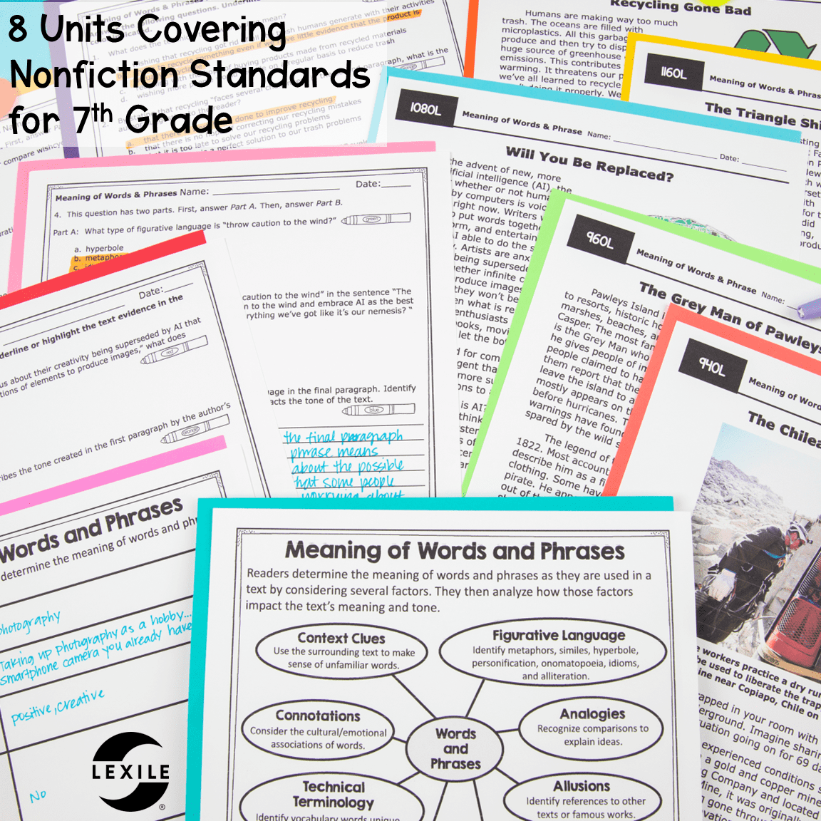7th Grade Reading Comprehension Nonfiction Bundle - Lexile Leveled Passages - Image 2