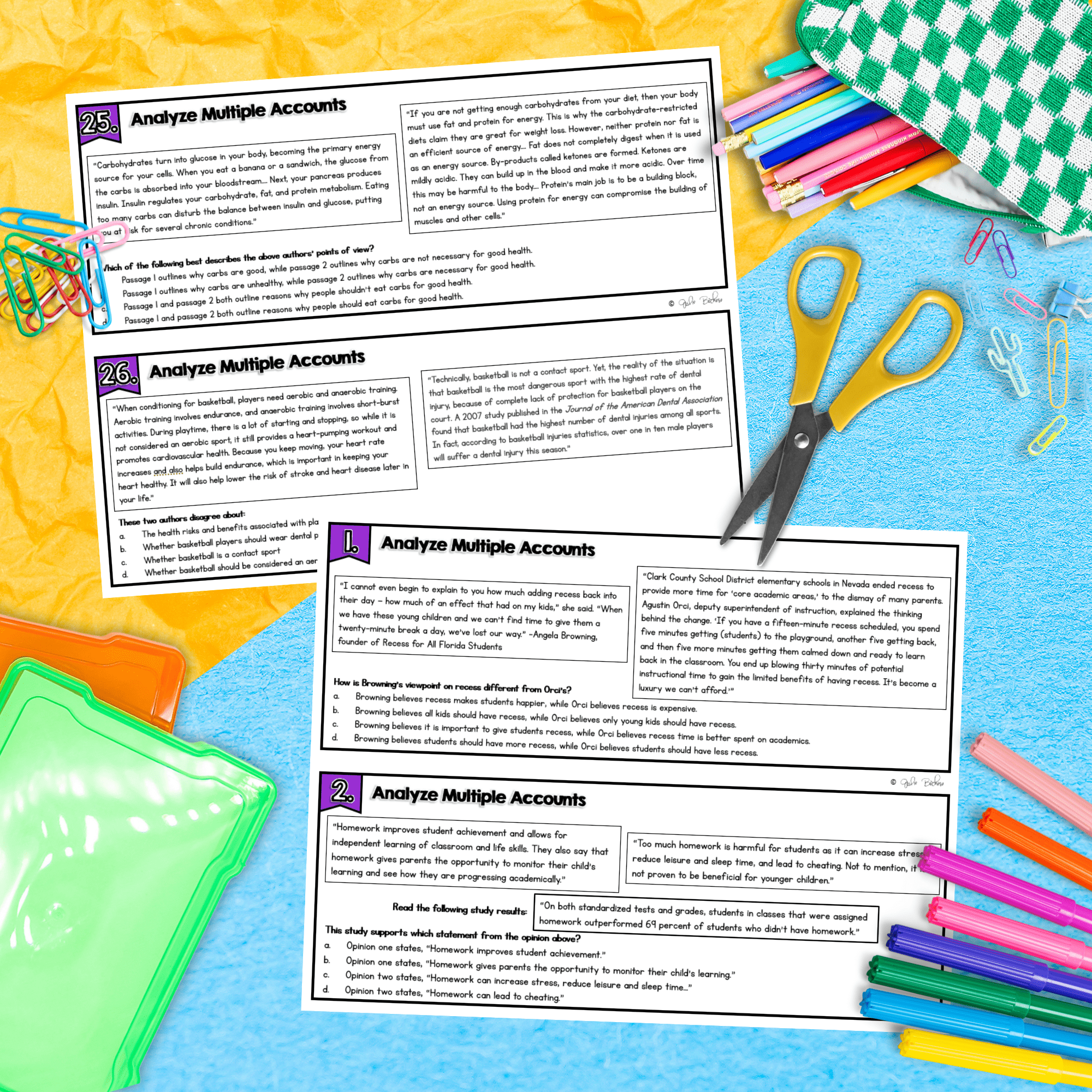 Analyze Multiple Accounts Task Cards 5th Grade - RI.5.6 - Image 2