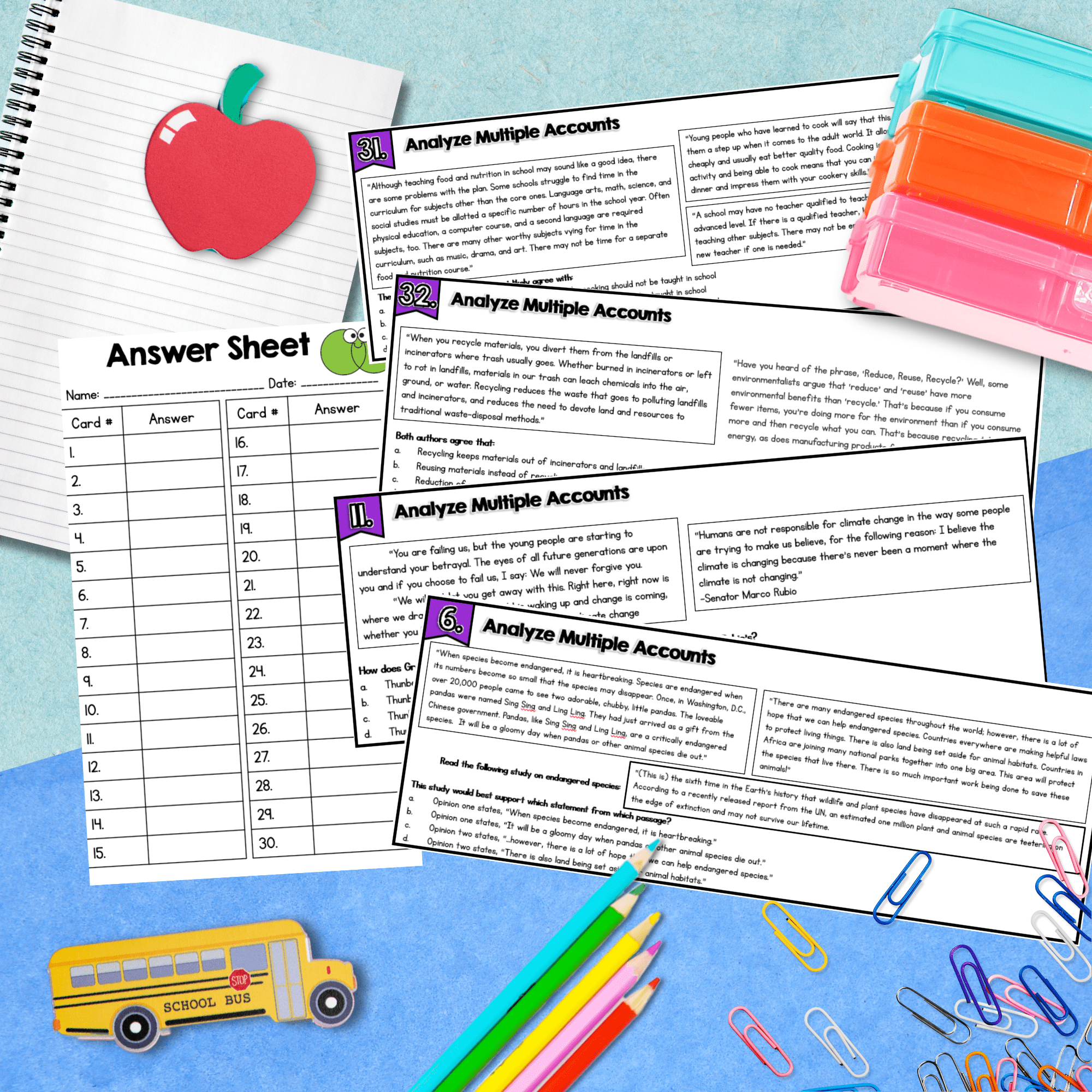 Analyze Multiple Accounts Task Cards 5th Grade - RI.5.6 - Image 3