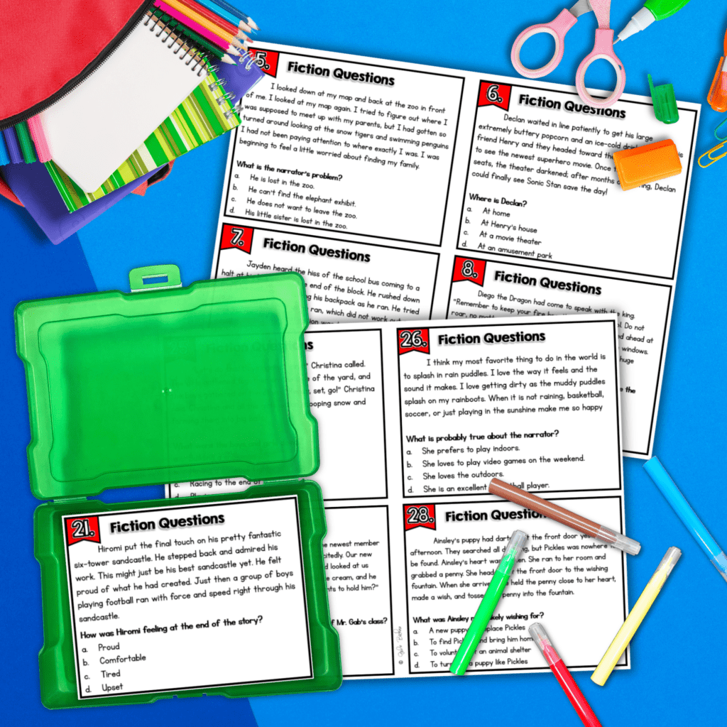 reading comprehension task cards for test prep