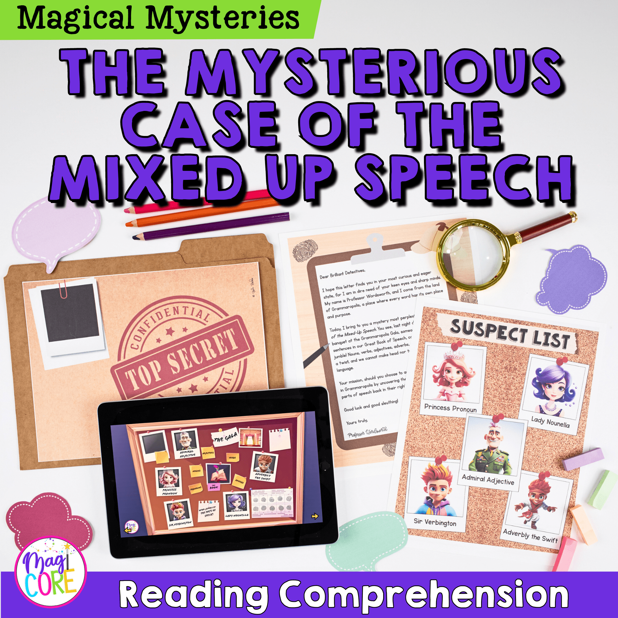 The Case of the Mixed Up Speech Reading Comprehension Print & Digital Activity