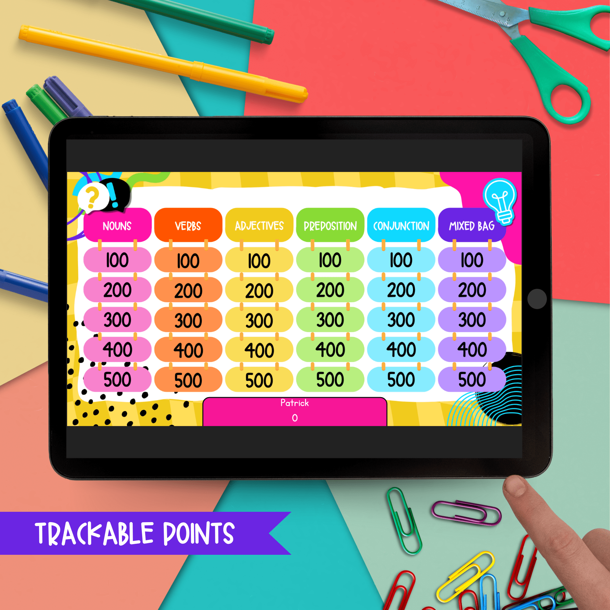 Jeopardy Style Basic Parts of Speech Reading Comprehension Review Quiz Game Show - Image 5