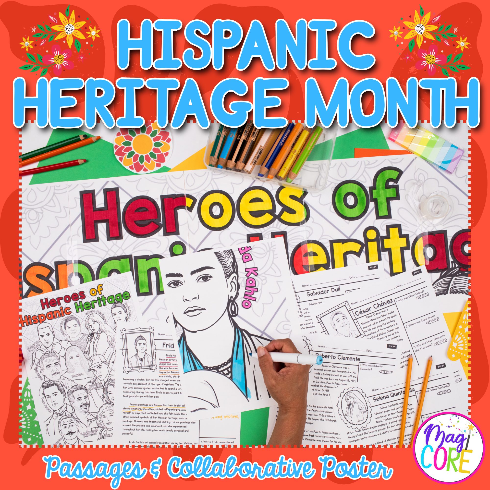 Hispanic Heritage Month Heroes Passages Poster Project Activities Bulletin Board