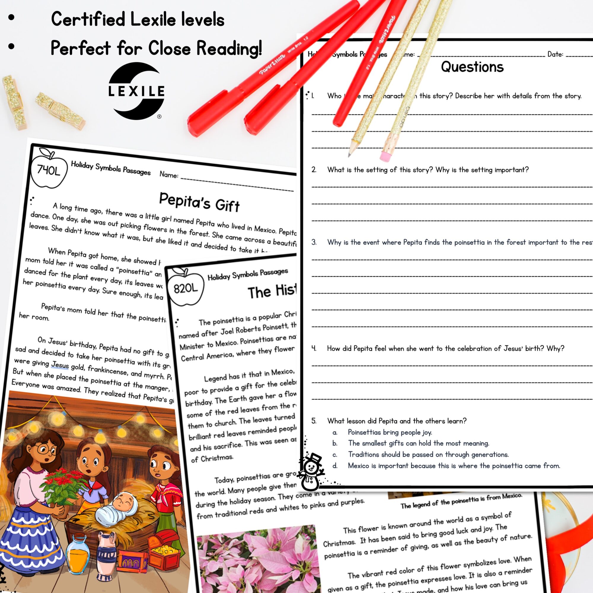 Holiday Symbols Differentiated Reading Comprehension Christmas Passages Lexile - Image 3