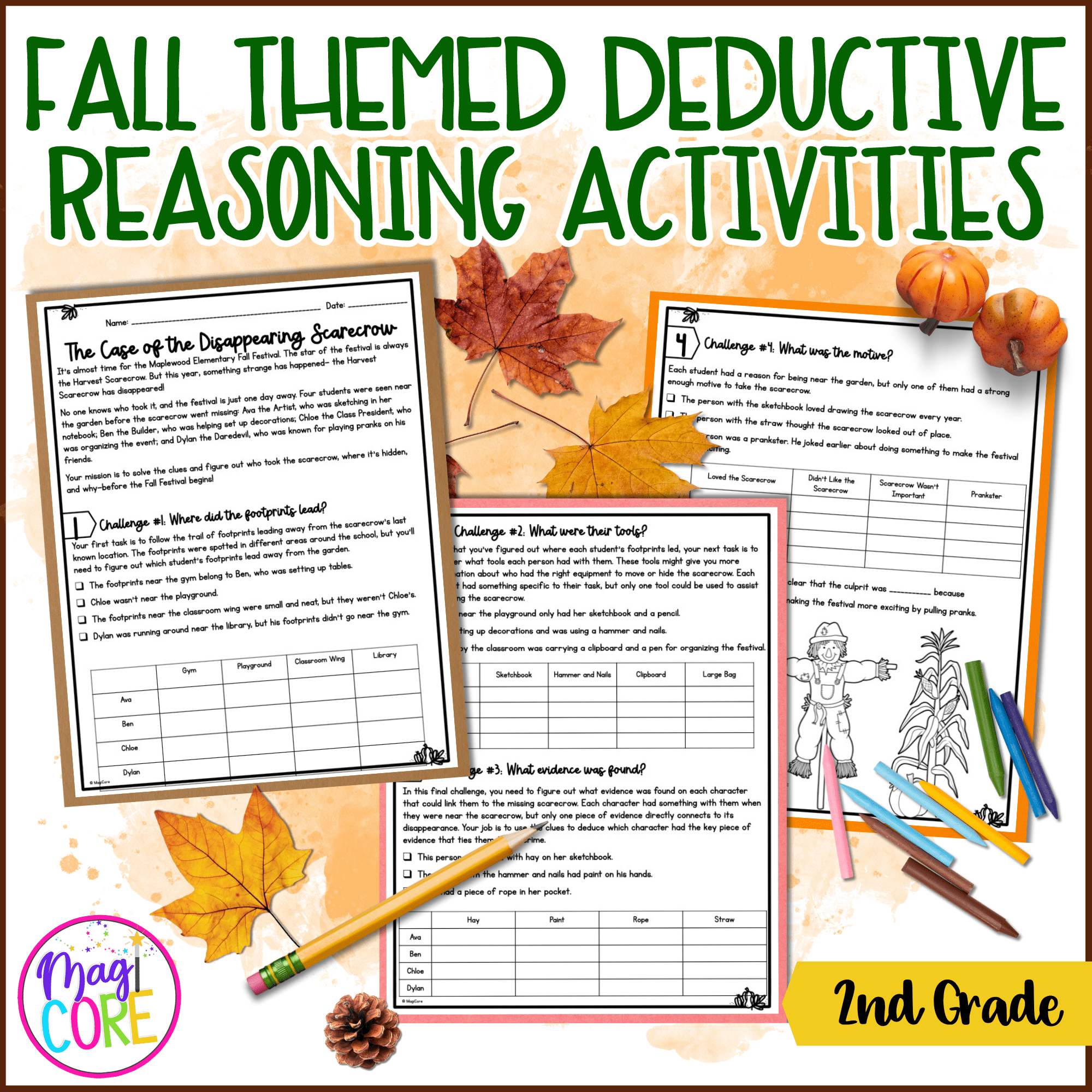 Deductive Reasoning Logic Puzzles Activity - Fall & Halloween Math - 2nd Grade