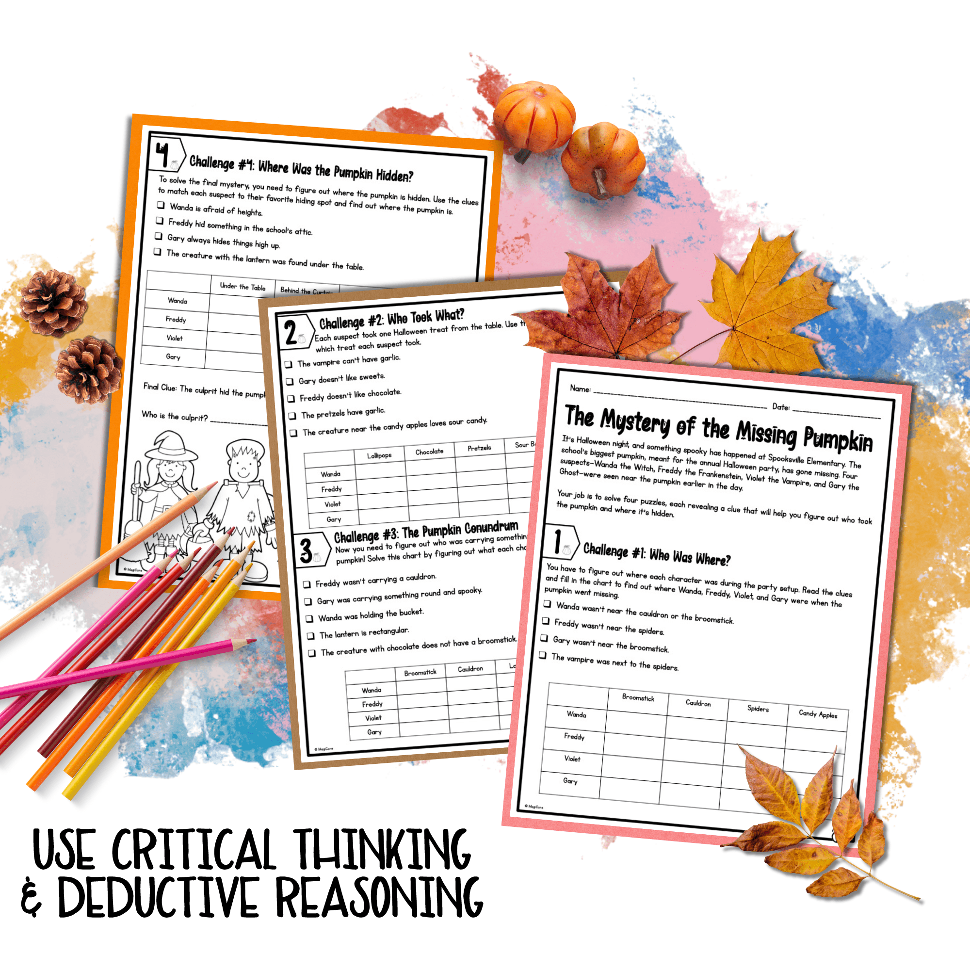 Deductive Reasoning Logic Puzzles Activity - Fall & Halloween Math - 2nd Grade - Image 3