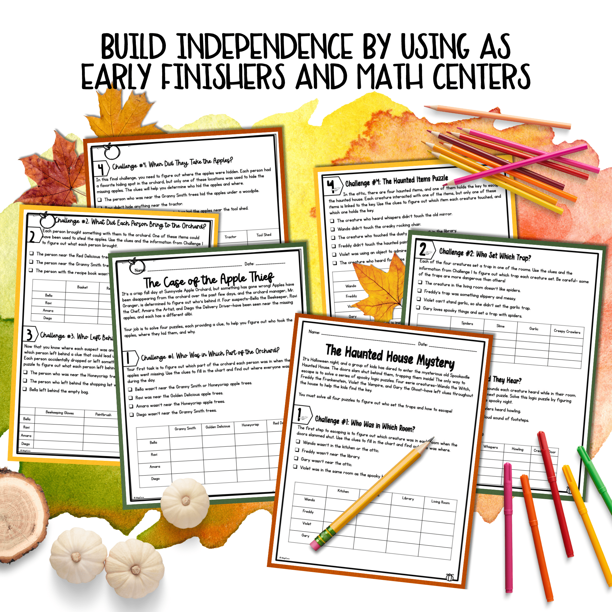Deductive Reasoning Logic Puzzles Activity - Fall & Halloween Math - 2nd Grade - Image 4