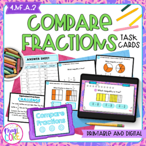 Compare Fractions - 4th Grade Task Cards - Print & Digital - 4.NF.A.2