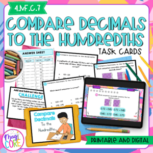 Compare Decimals to the Hundredths - 4th Grade Task Cards - Print & Digital