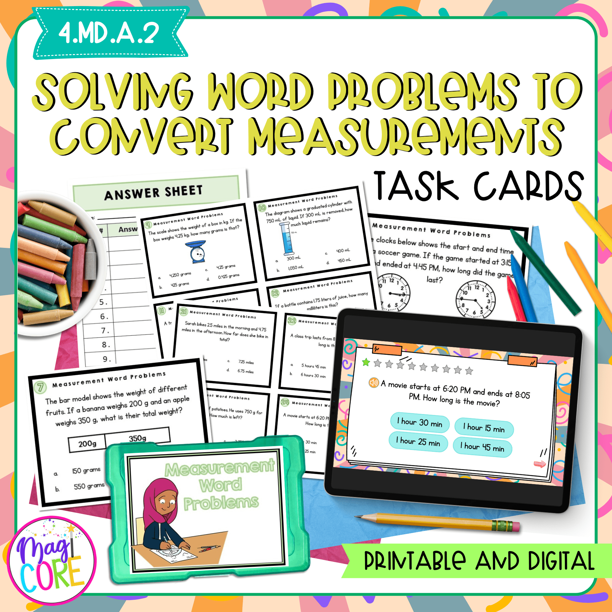 Solving Word Problems to Convert Measurements - 4th Grade Math Task Cards