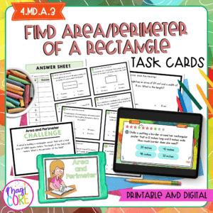 Find Area/Perimeter of A Rectangle - 4th Grade Math Task Cards - Print & Digital