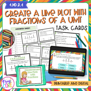 Create A Line Plot with Fractions of A Unit - 4th Grade Math Task Cards