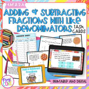 Adding & Subtracting Fractions - 4th Grade Task Cards - Print & Digital
