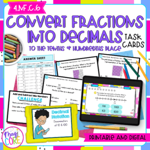 Convert Fractions into Decimals - 4th Grade Task Cards - Print & Digital