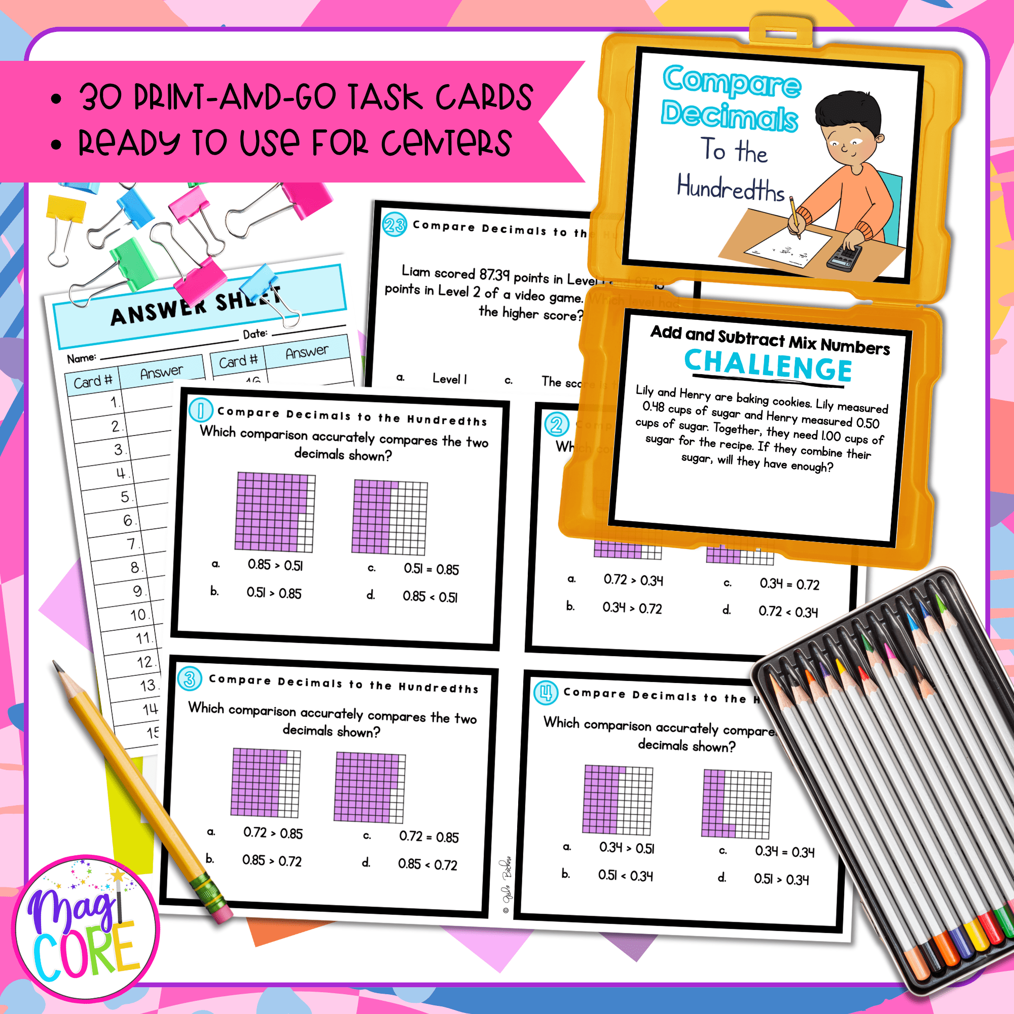Compare Decimals to the Hundredths - 4th Grade Task Cards - Print & Digital - Image 2