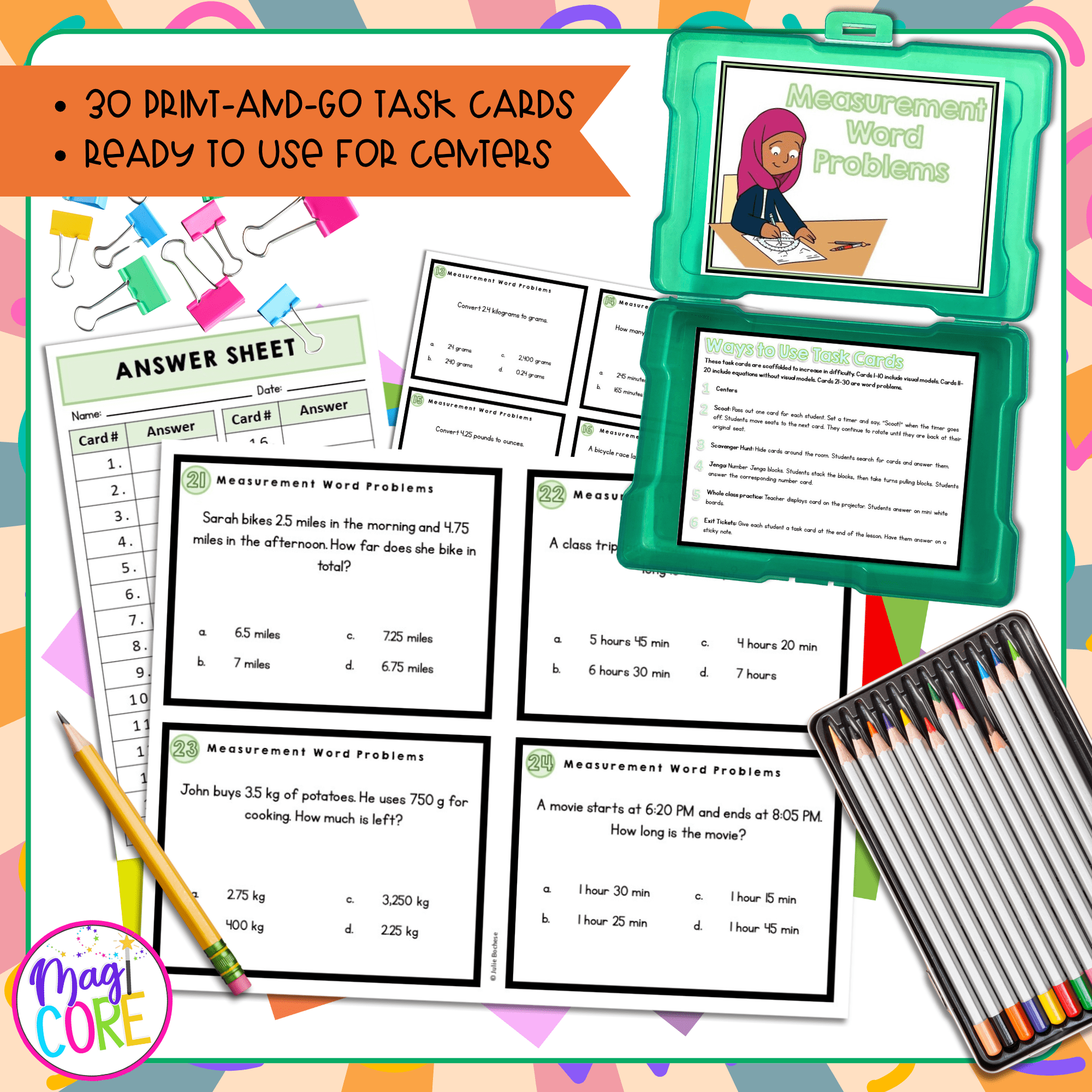 Solving Word Problems to Convert Measurements - 4th Grade Math Task Cards - Image 2