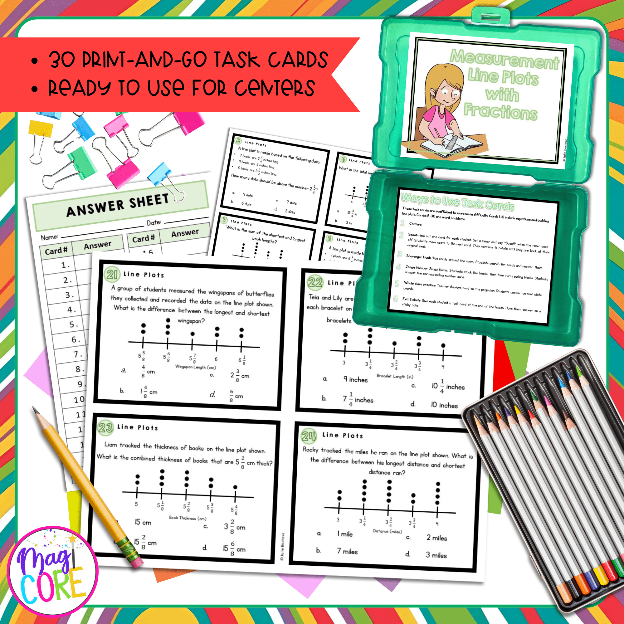 Create A Line Plot with Fractions of A Unit - 4th Grade Math Task Cards - Image 2