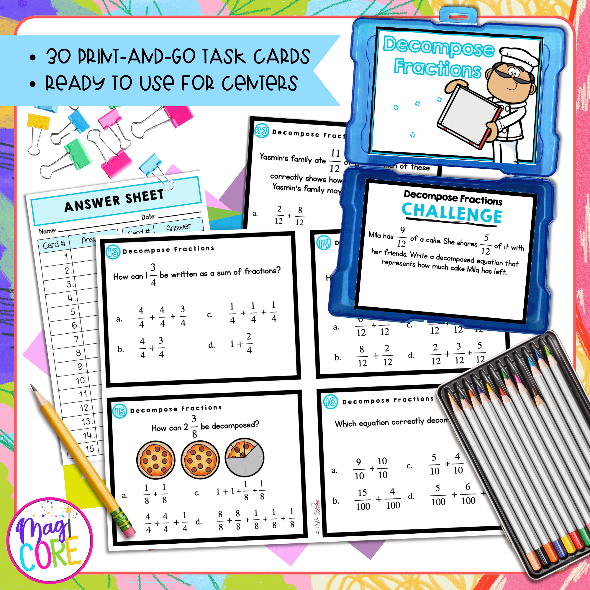Decompose Fractions - 4th Grade Task Cards - Print & Digital - 4.NF.B.3.B - Image 2
