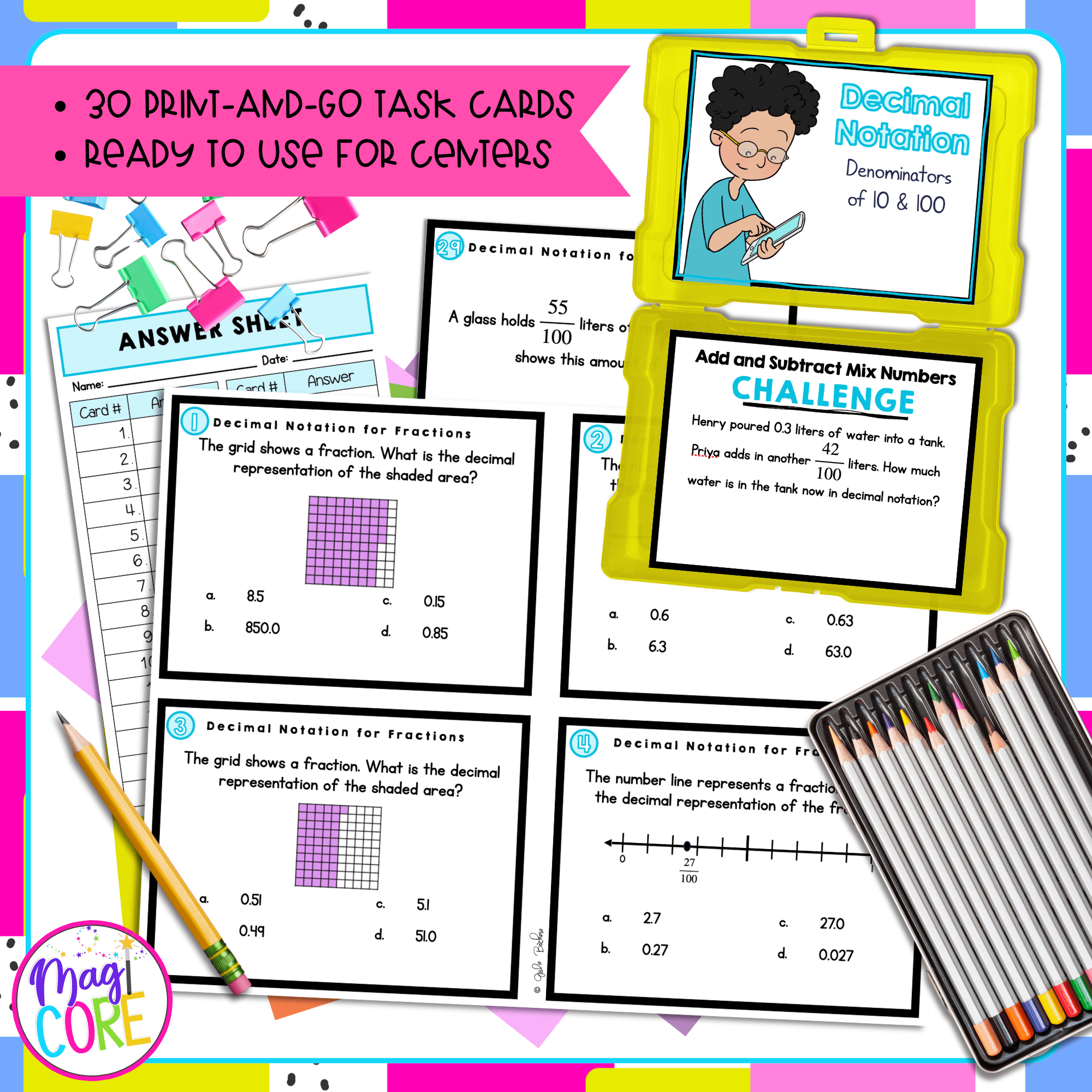 Convert Fractions into Decimals - 4th Grade Task Cards - Print & Digital - Image 2