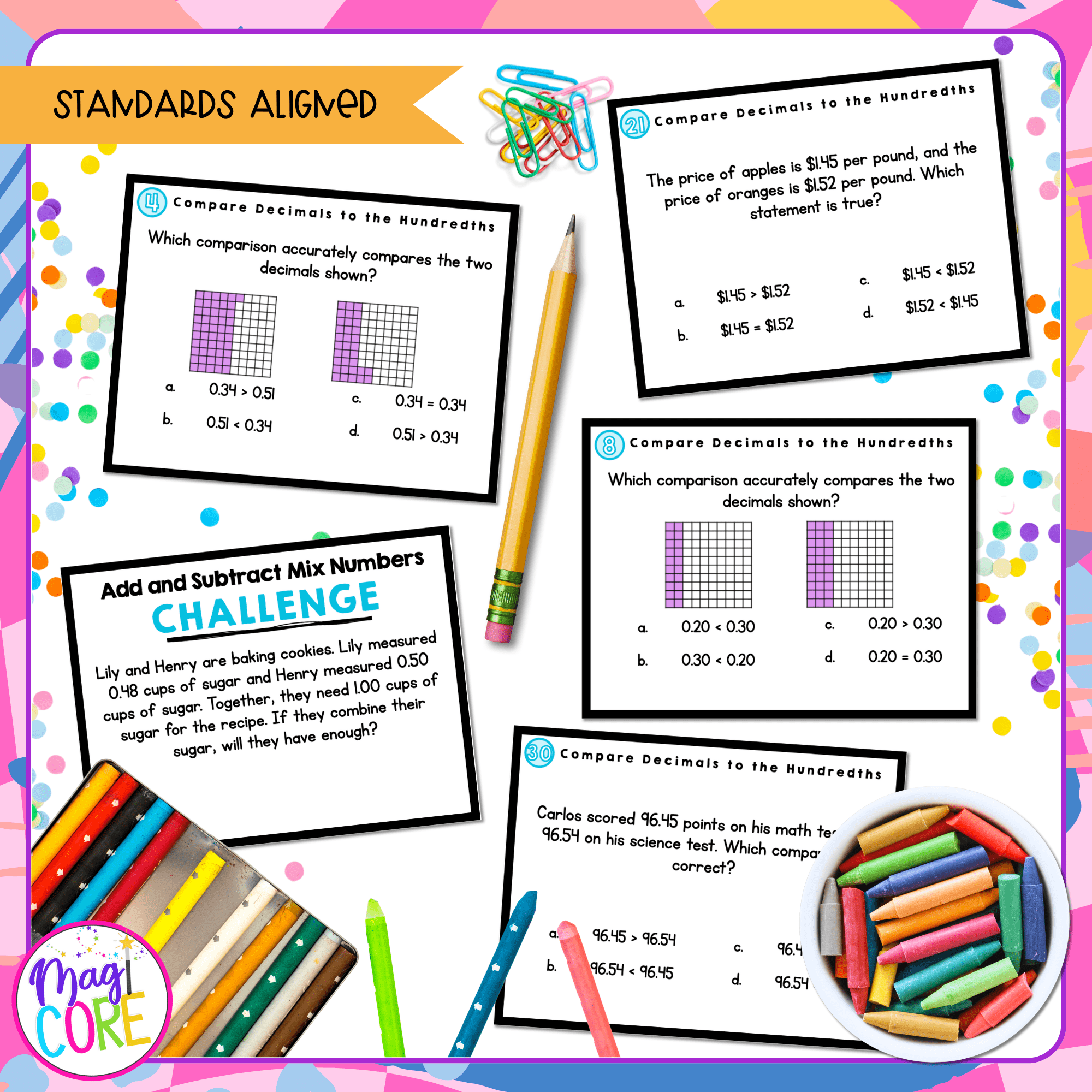 Compare Decimals to the Hundredths - 4th Grade Task Cards - Print & Digital - Image 4