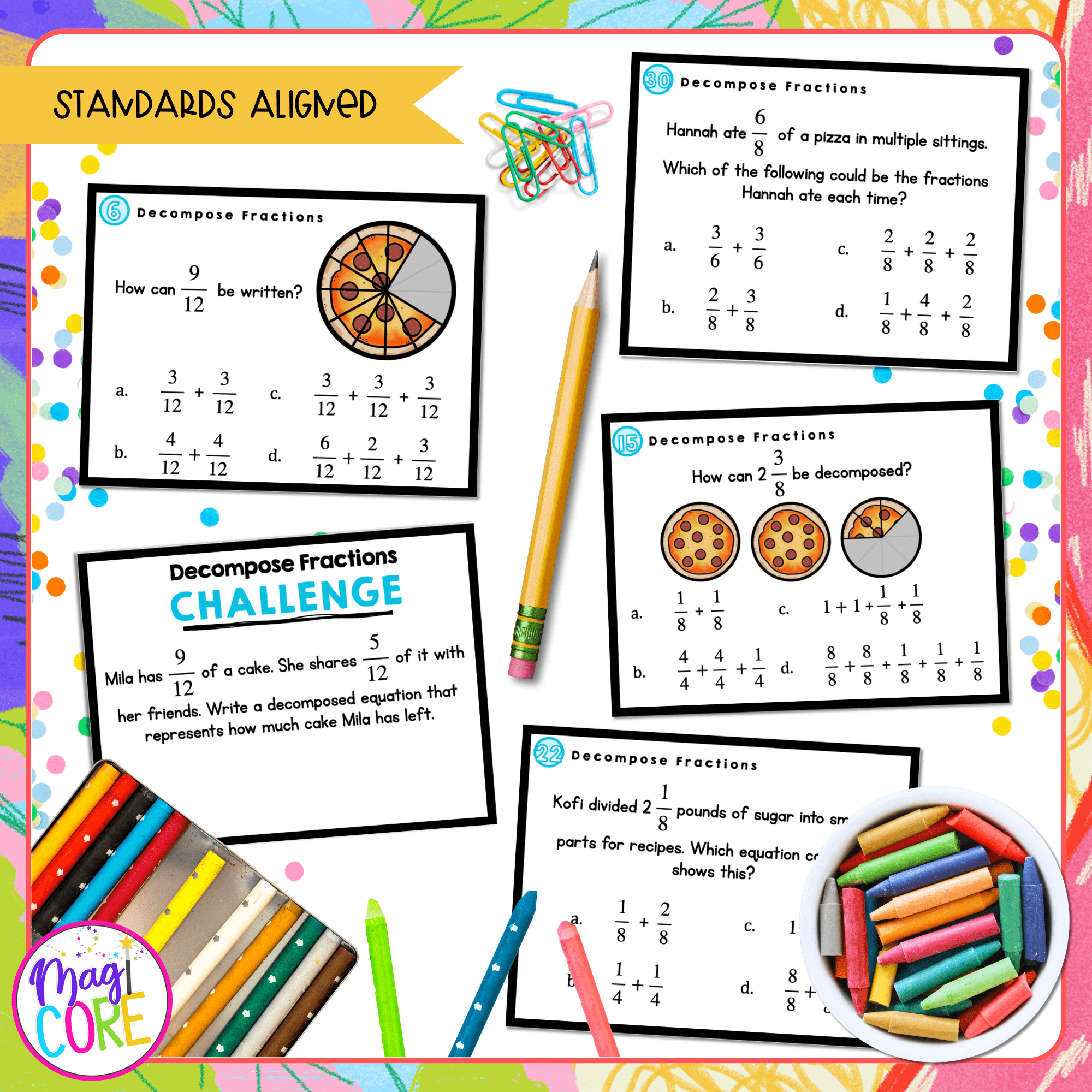 Decompose Fractions - 4th Grade Task Cards - Print & Digital - 4.NF.B.3.B - Image 4