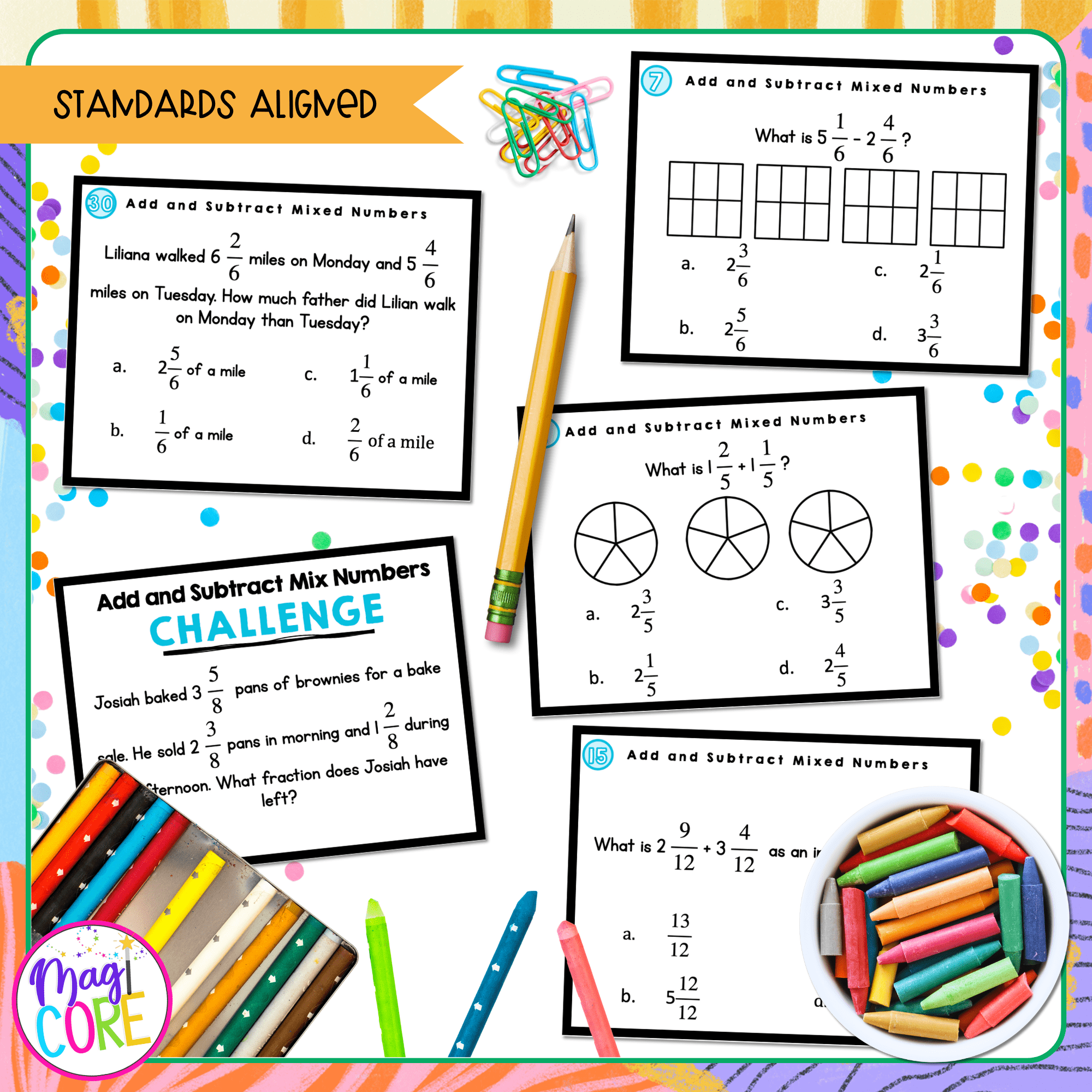 Add & Subtract Mixed Numbers w/ Like Denominators - 4th Grade Task Cards - Image 4