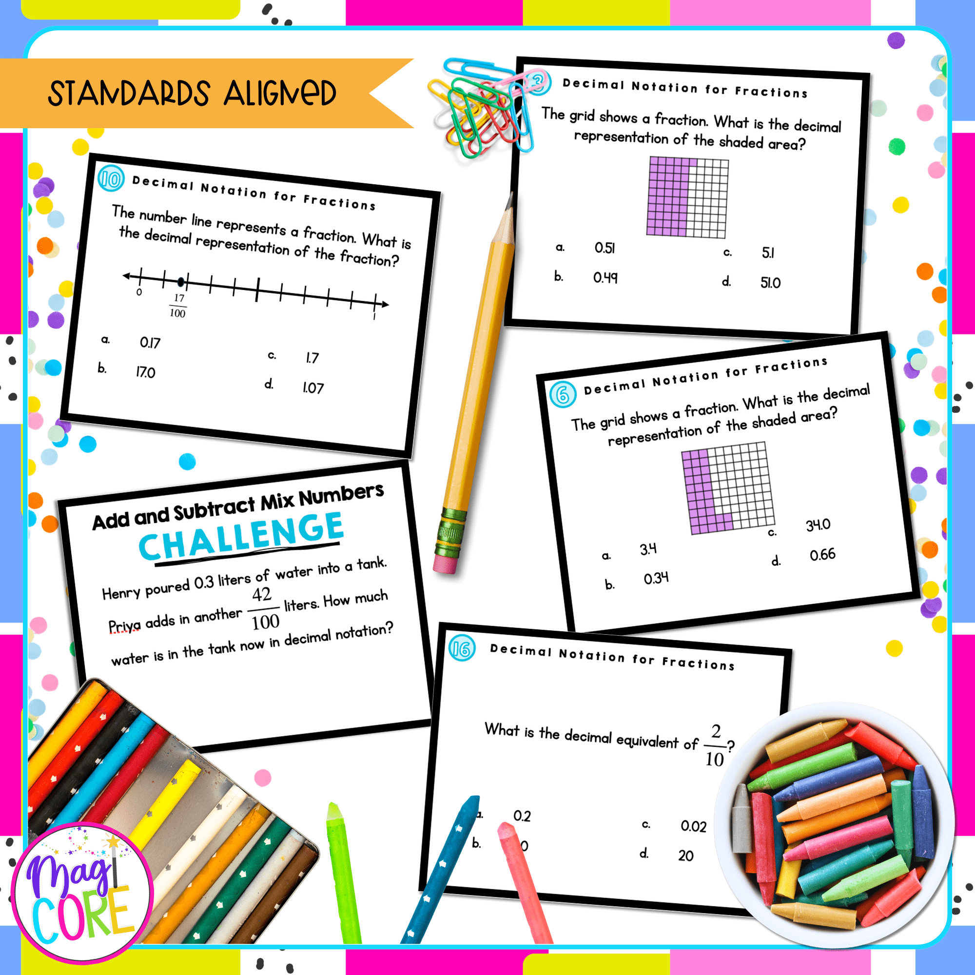 Convert Fractions into Decimals - 4th Grade Task Cards - Print & Digital - Image 4