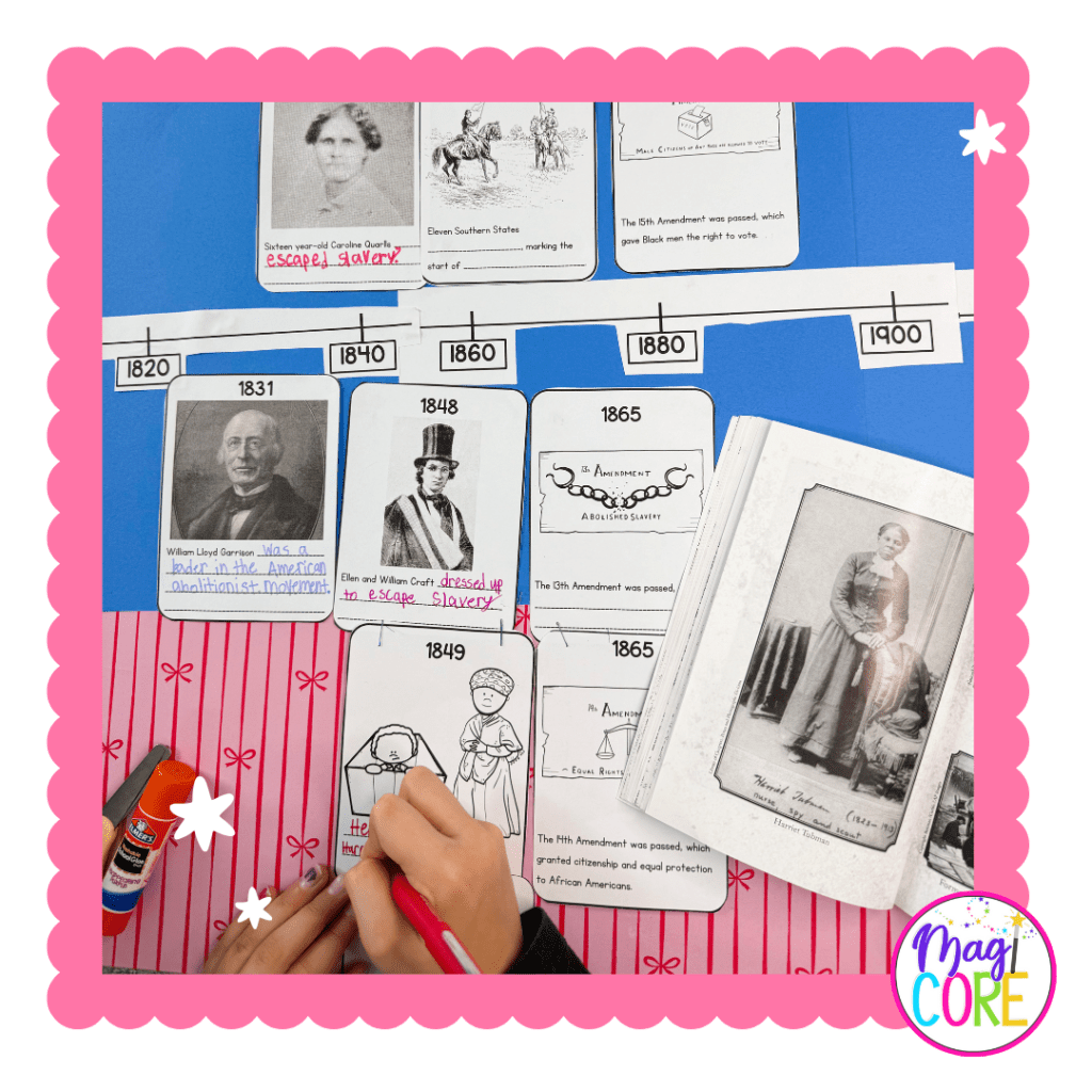 Picture of student creating timeline for black history using content knowledge to improve reading comprehension