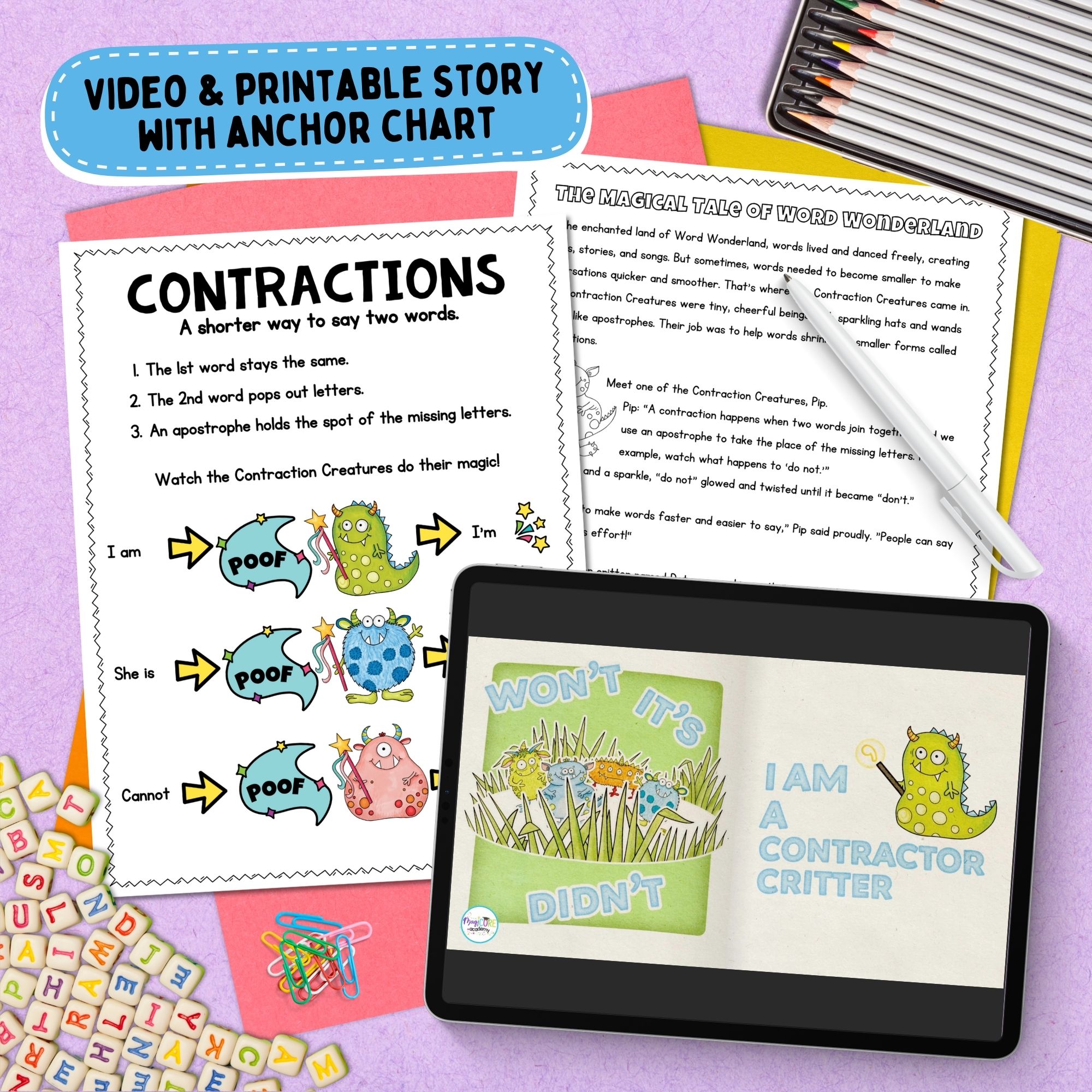 Contractions Practice Worksheets Anchor Chart Games Activities Grammar Lessons - Image 2