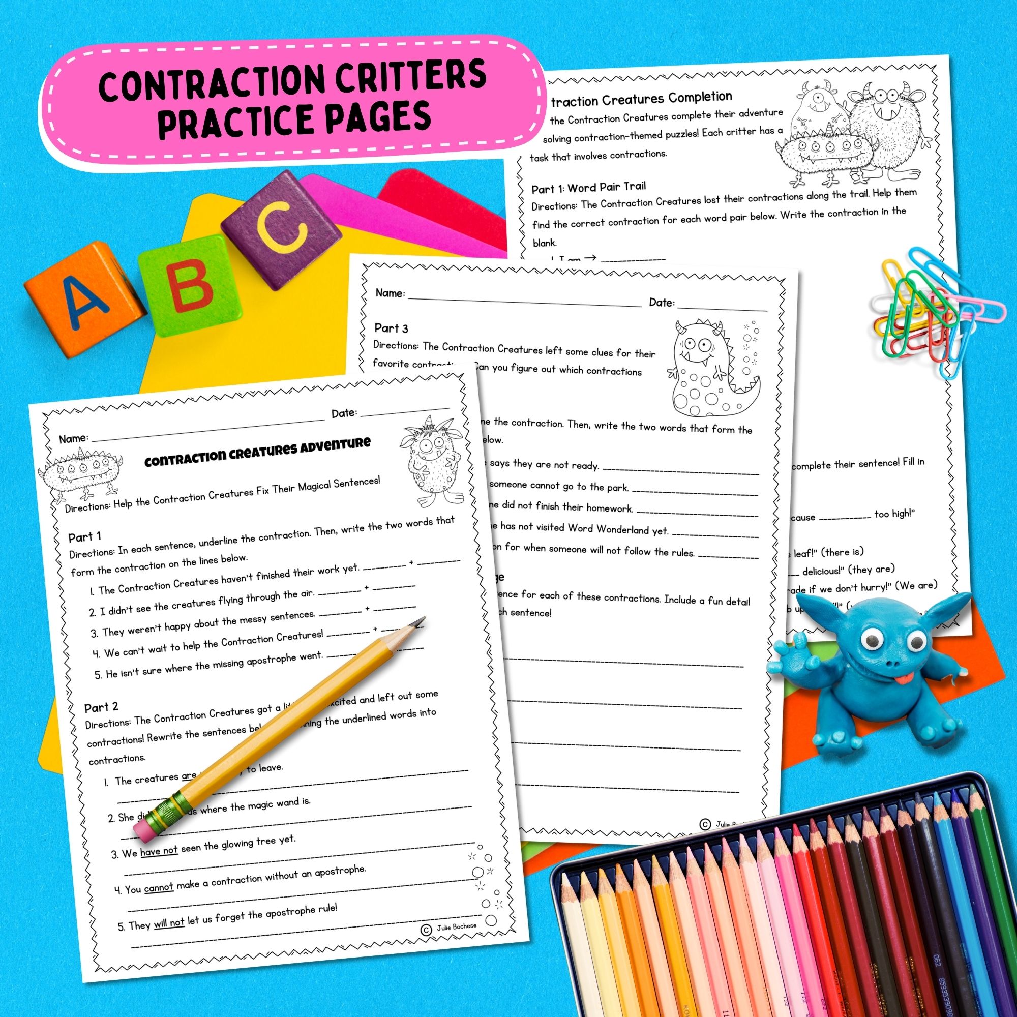 Contractions Practice Worksheets Anchor Chart Games Activities Grammar Lessons - Image 3
