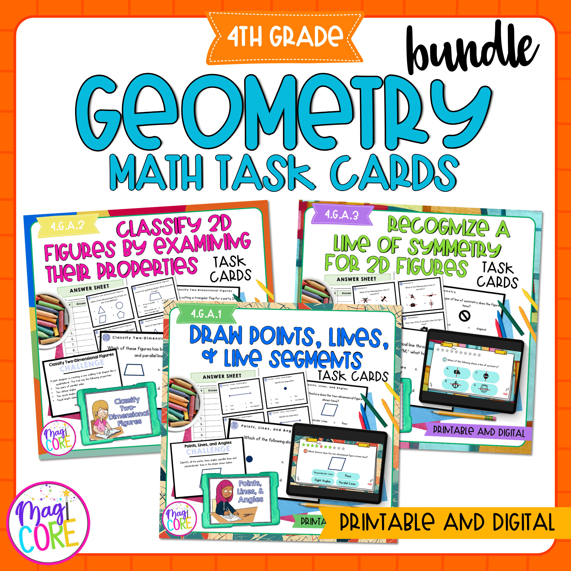 Geometry 4th Grade Math Task Card Bundle