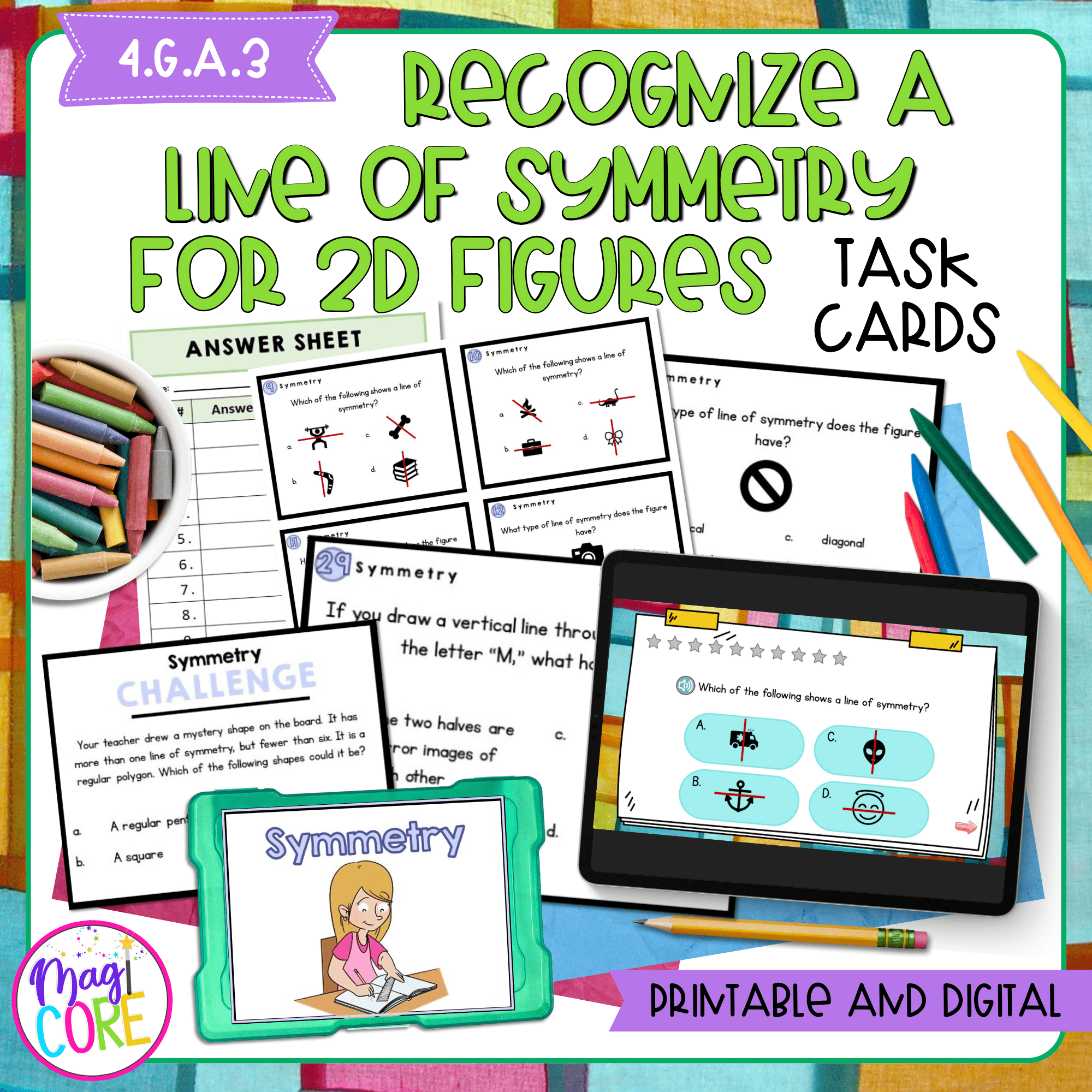 Recognize A Line of Symmetry for 2D Figures Task Cards Print & Digital 4.G.A.3