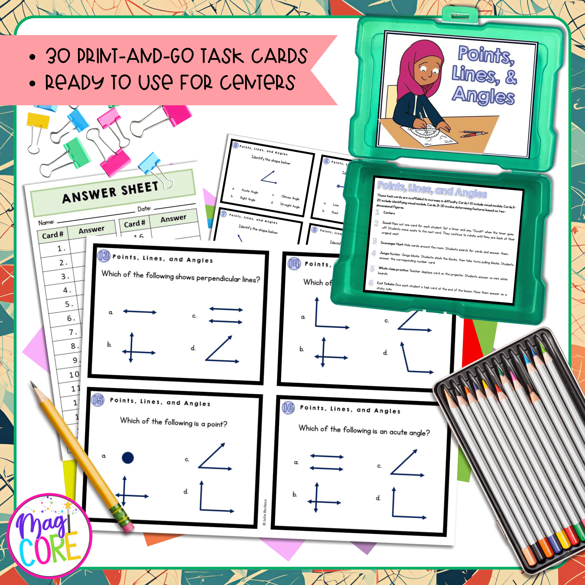 Draw Points, Lines, & Line Segments 4th Grade Task Cards Print & Digital 4.G.A.1 - Image 2