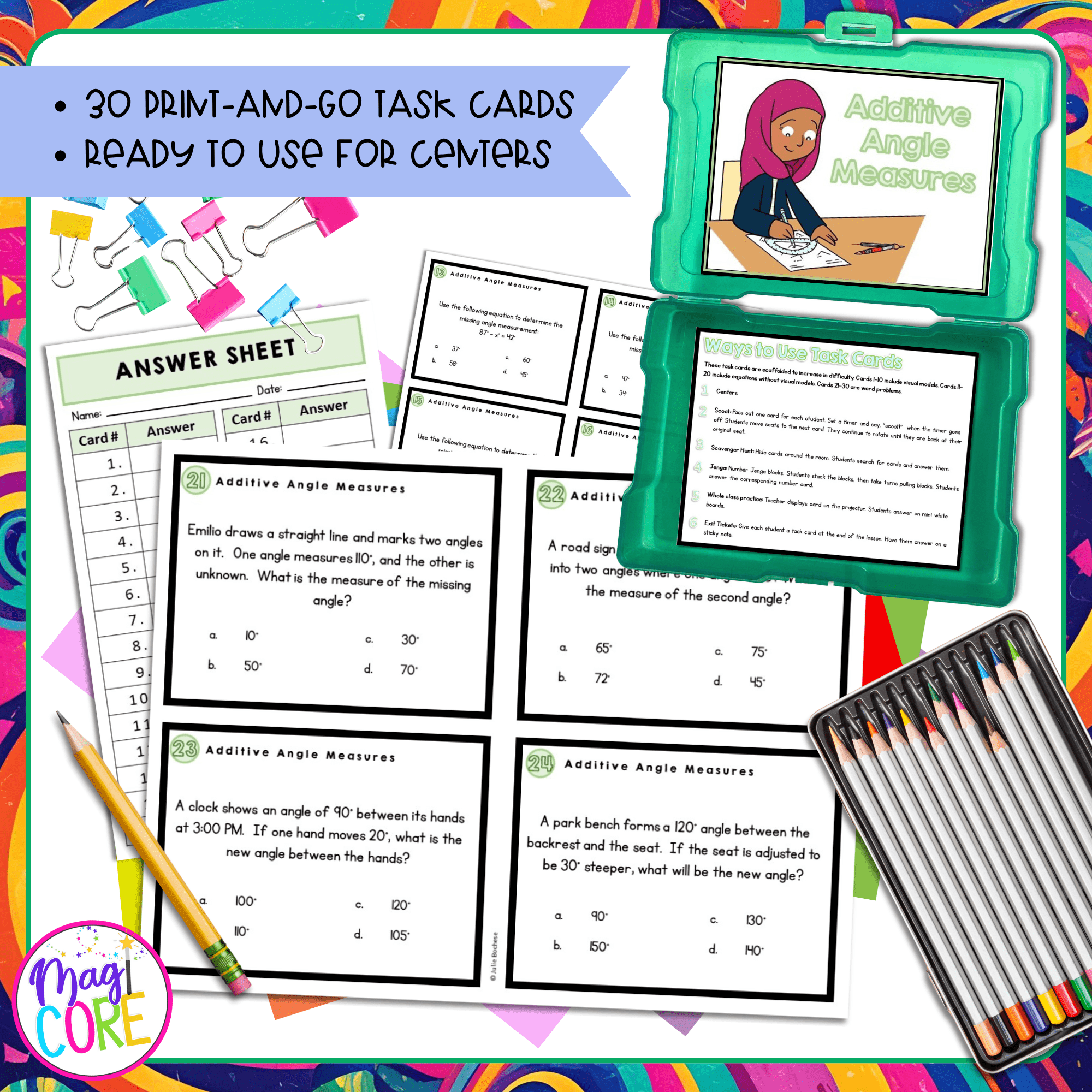 Additive Angle Measures - 4th Grade Task Cards - Print & Digital - 4.MD.C.7 - Image 2