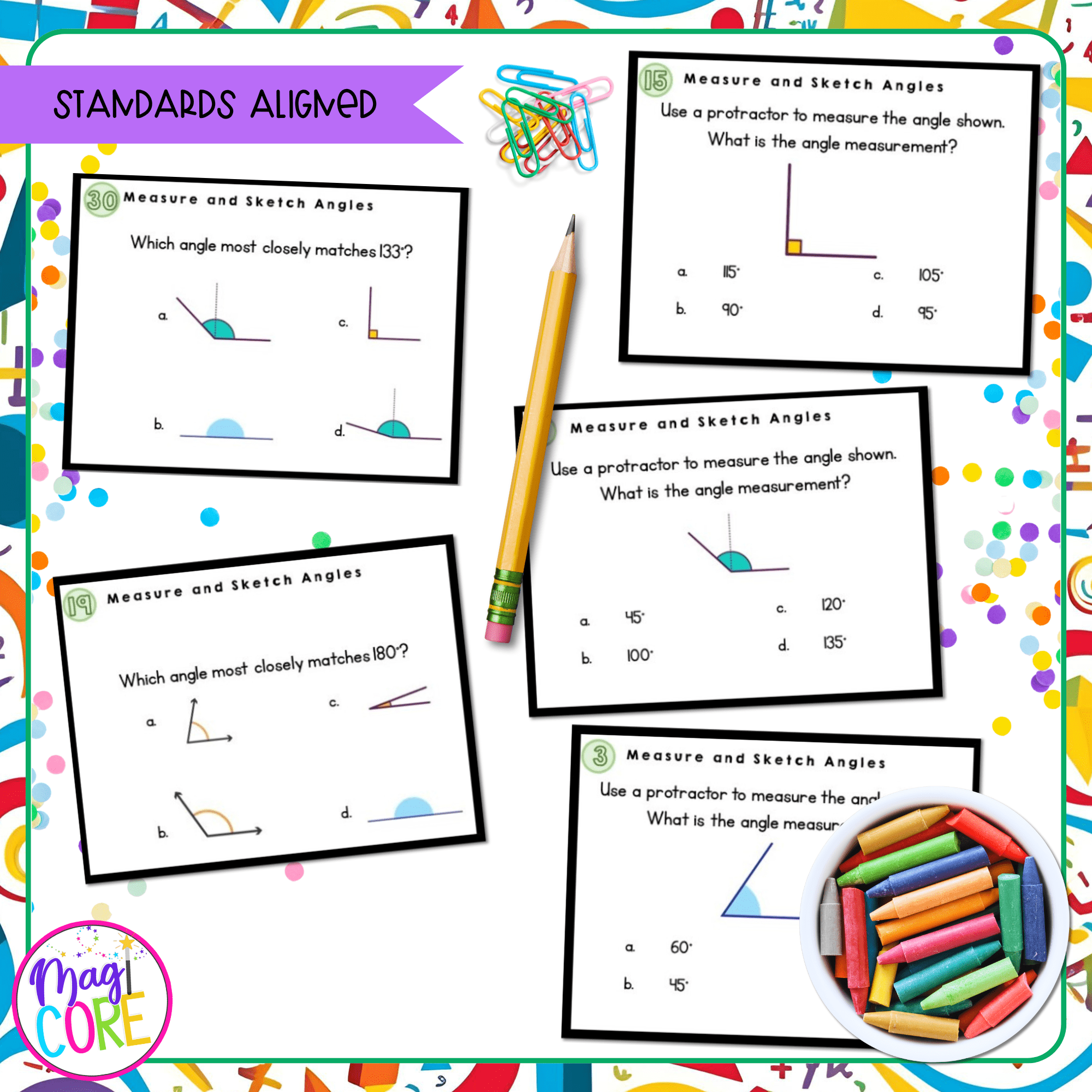 Measure Angles to the Nearest Degree with Protractors - 4th Grade Task Cards - Image 4
